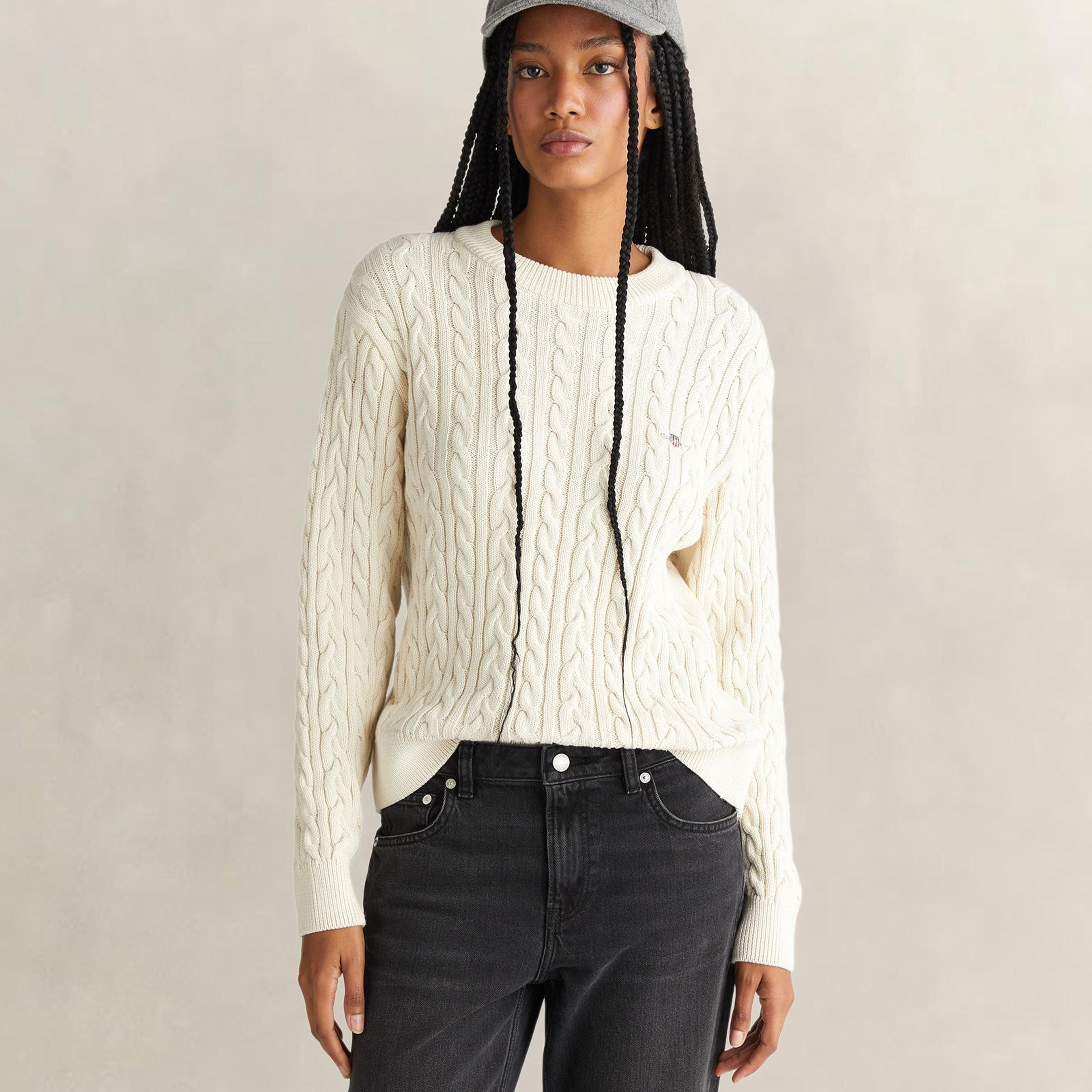 GANT Kadın Krem Relaxed Fit Bisiklet Yaka Triko