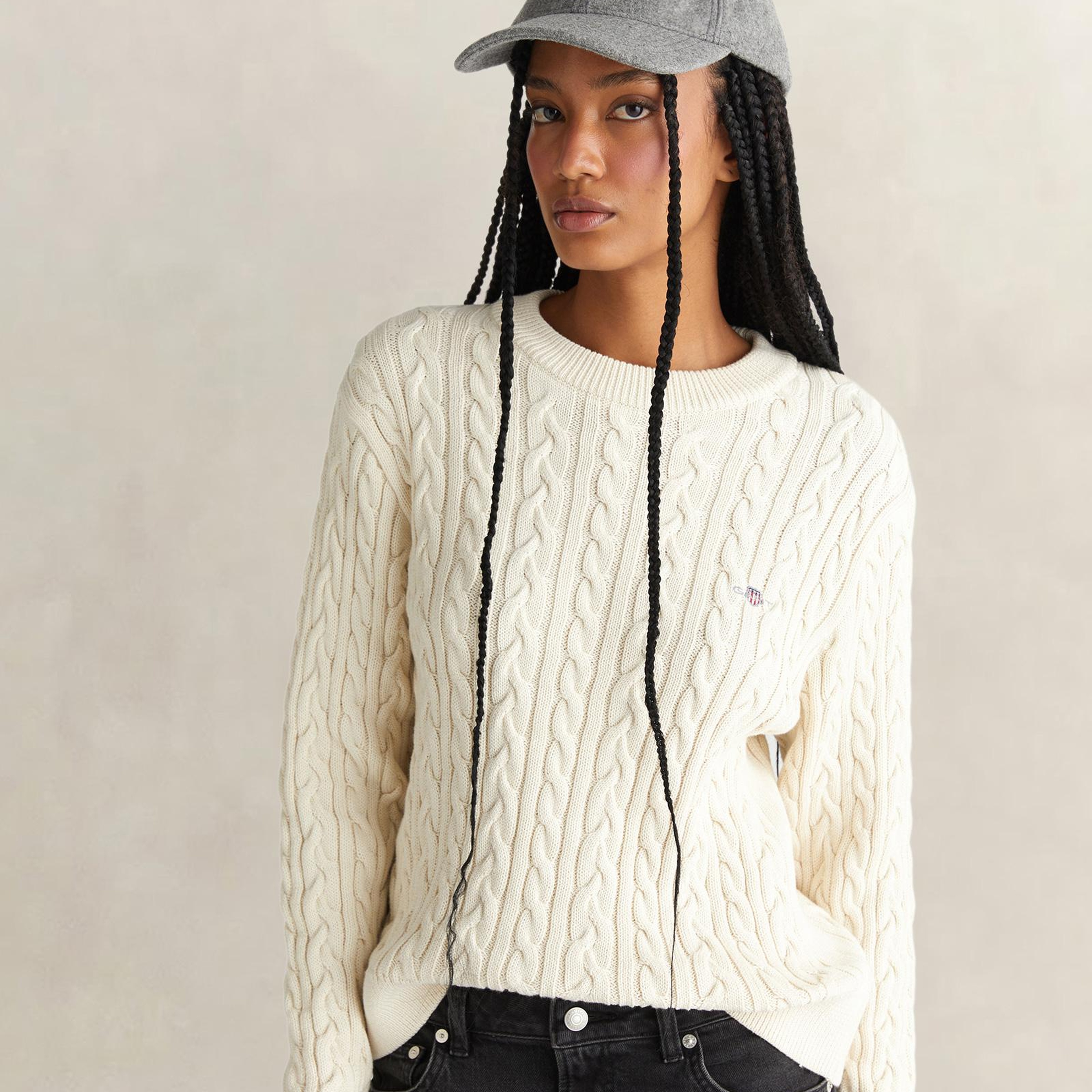 GANT Kadın Krem Relaxed Fit Bisiklet Yaka Triko