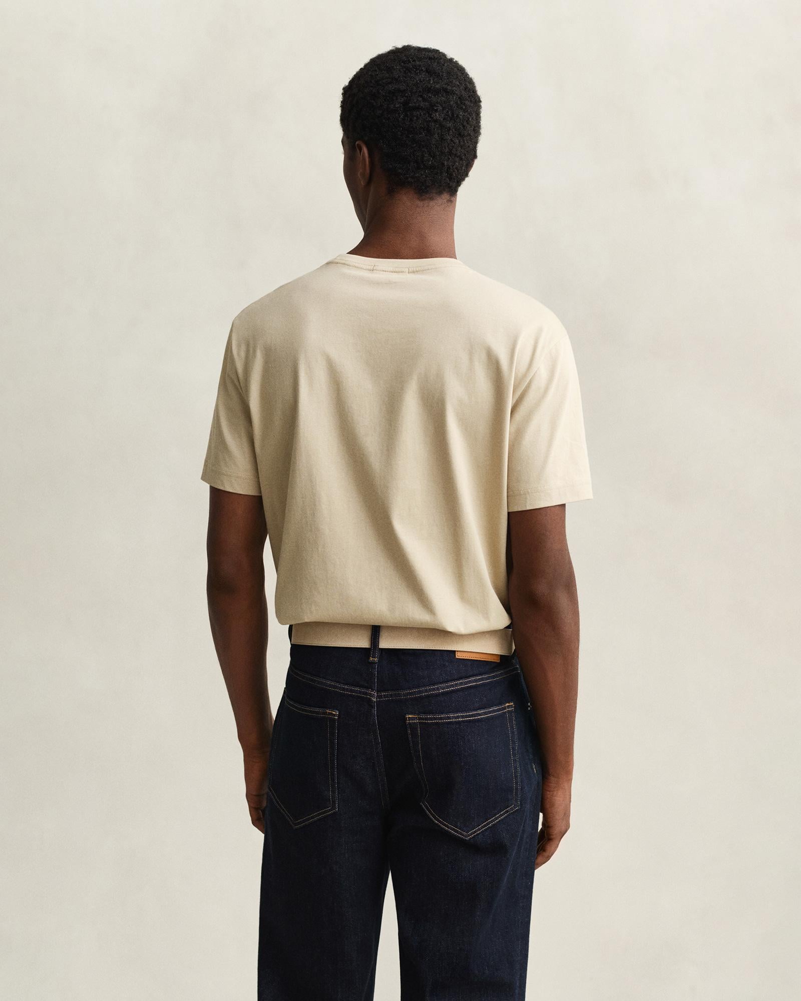 GANT Erkek Bej Bisiklet Yaka Regular Fit Logolu T-Shirt