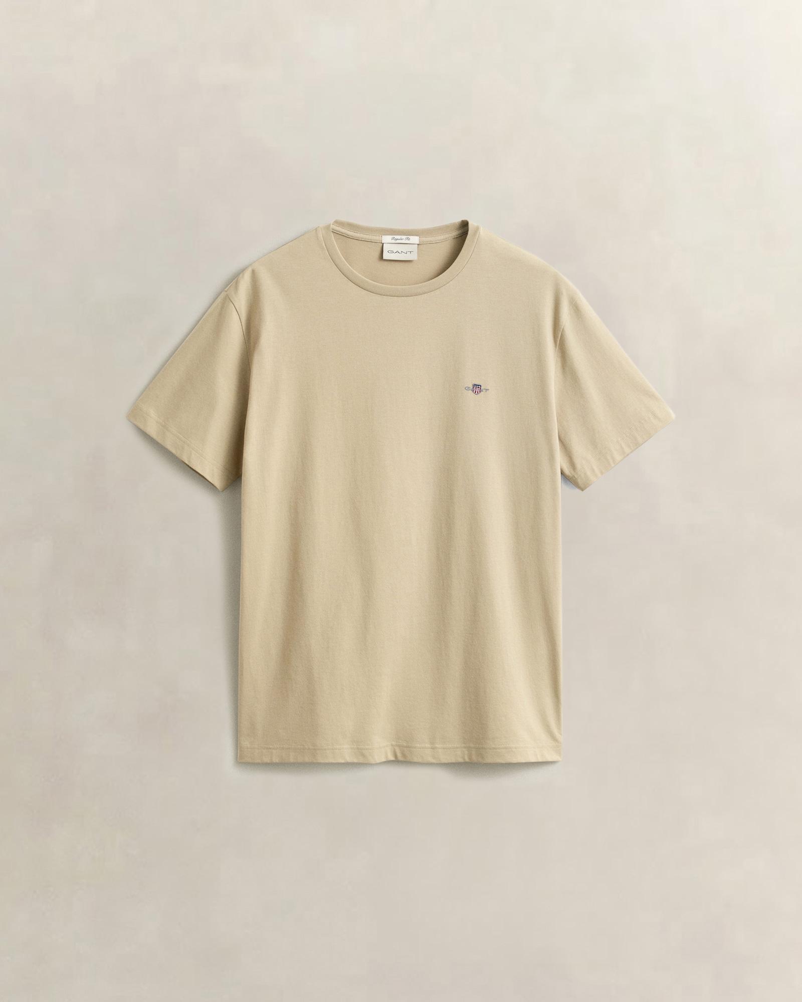 GANT Erkek Bej Bisiklet Yaka Regular Fit Logolu T-Shirt