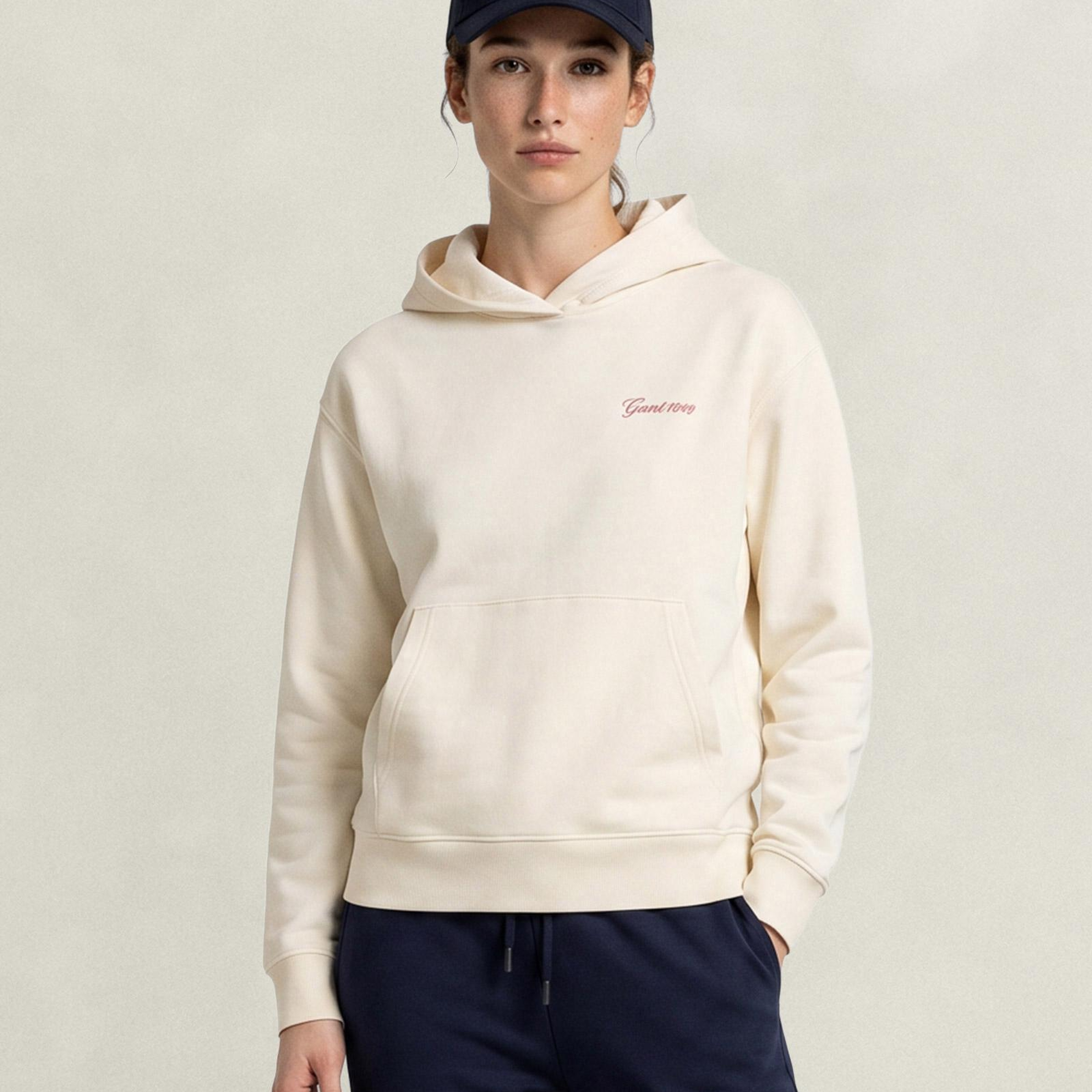 GANT Kadın Krem Regular Fit Kapüşonlu Sweatshirt