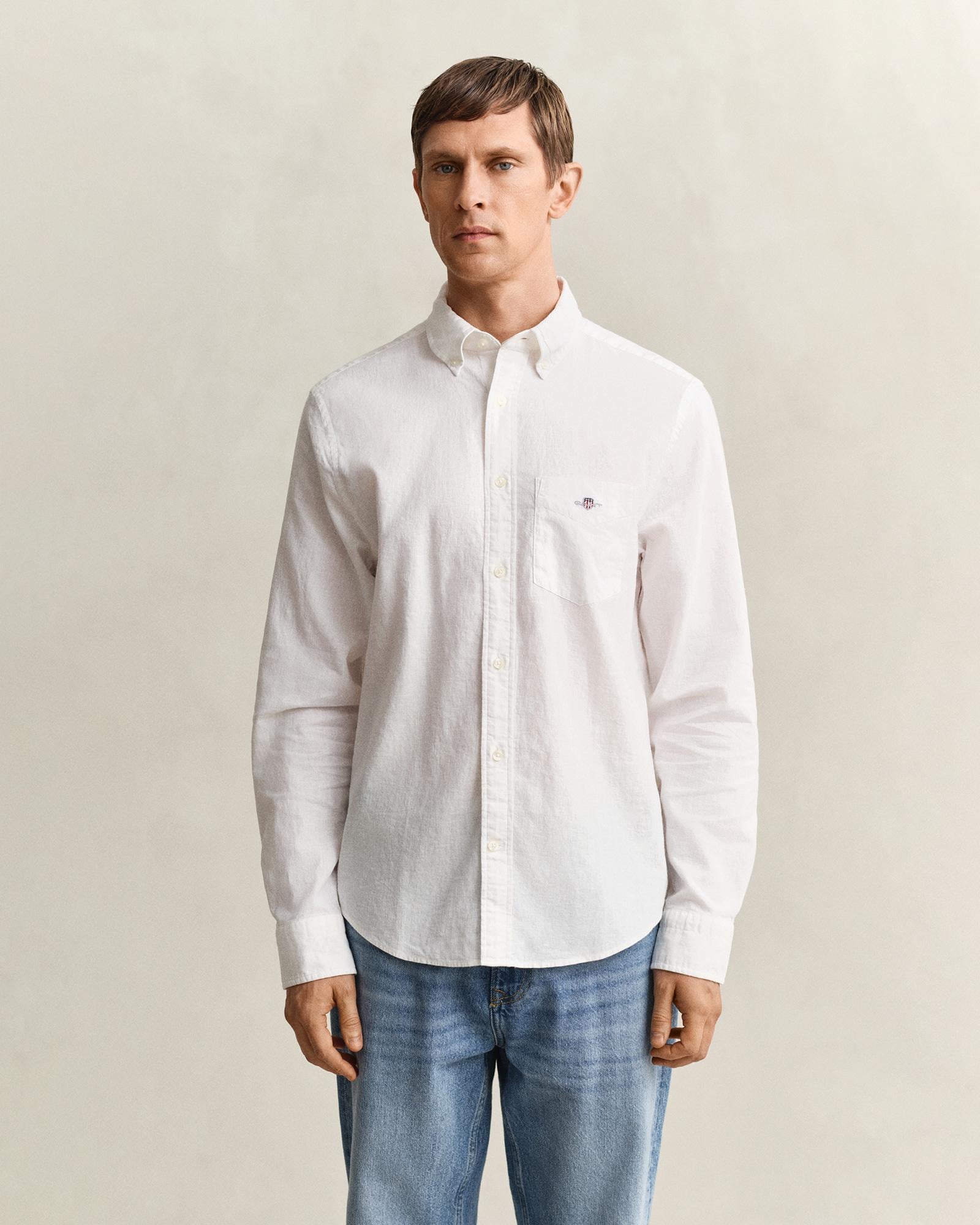 GANT Erkek Beyaz Regular Fit Logolu Gömlek