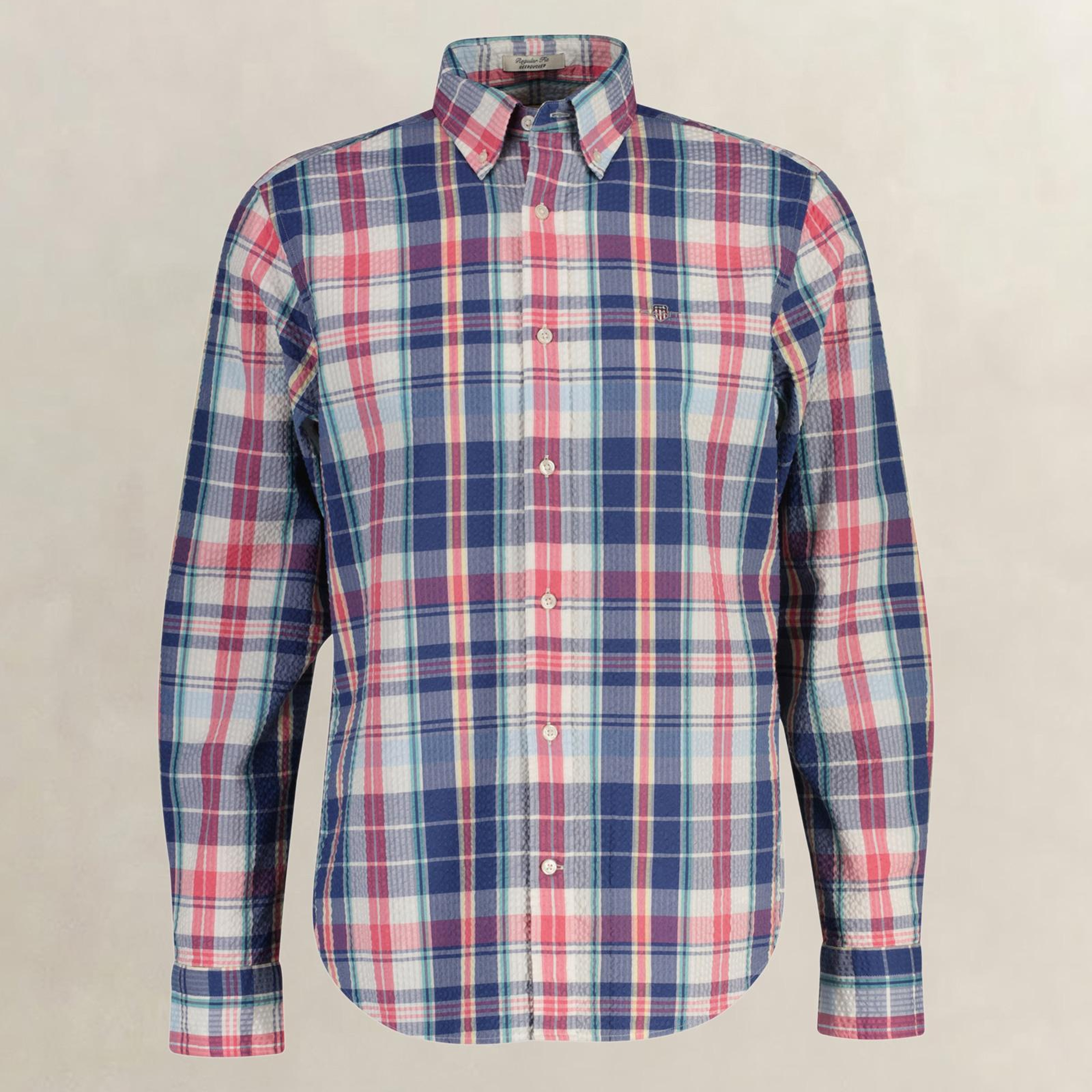 GANT Erkek Mavi Regular Fit Kareli Logolu Gömlek