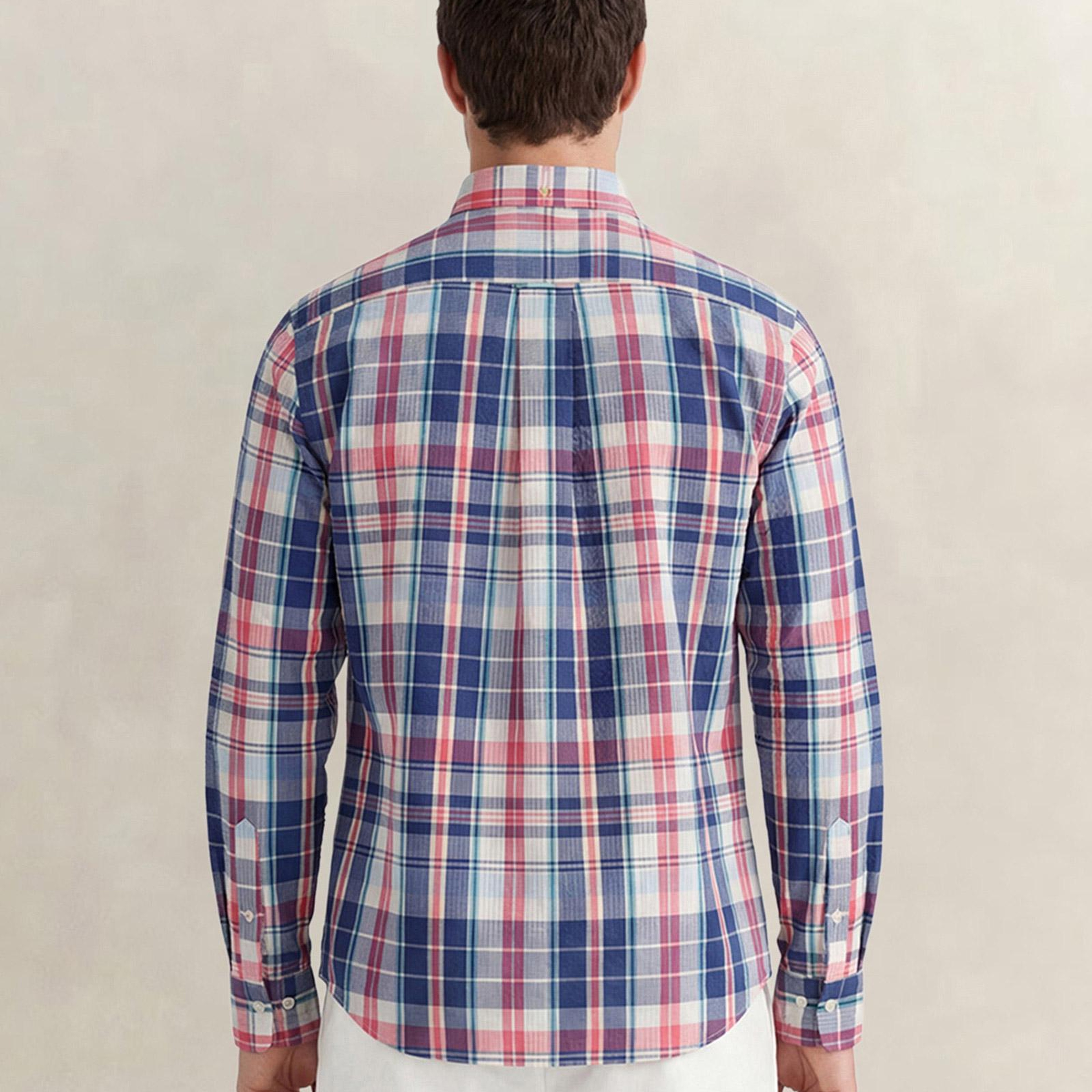 GANT Erkek Mavi Regular Fit Kareli Logolu Gömlek
