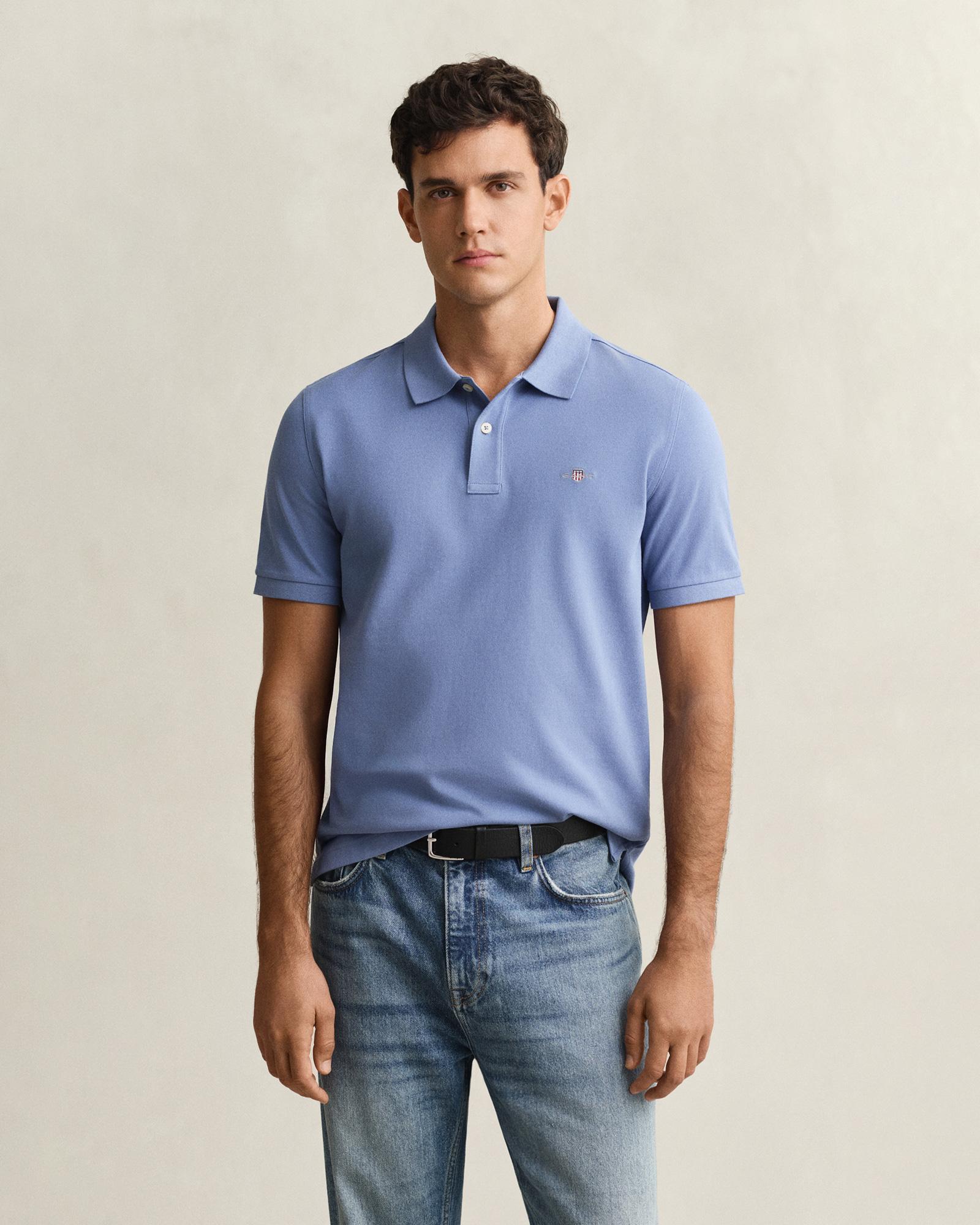 GANT Erkek Mavi Regular Fit Logolu Polo Yaka T-Shirt