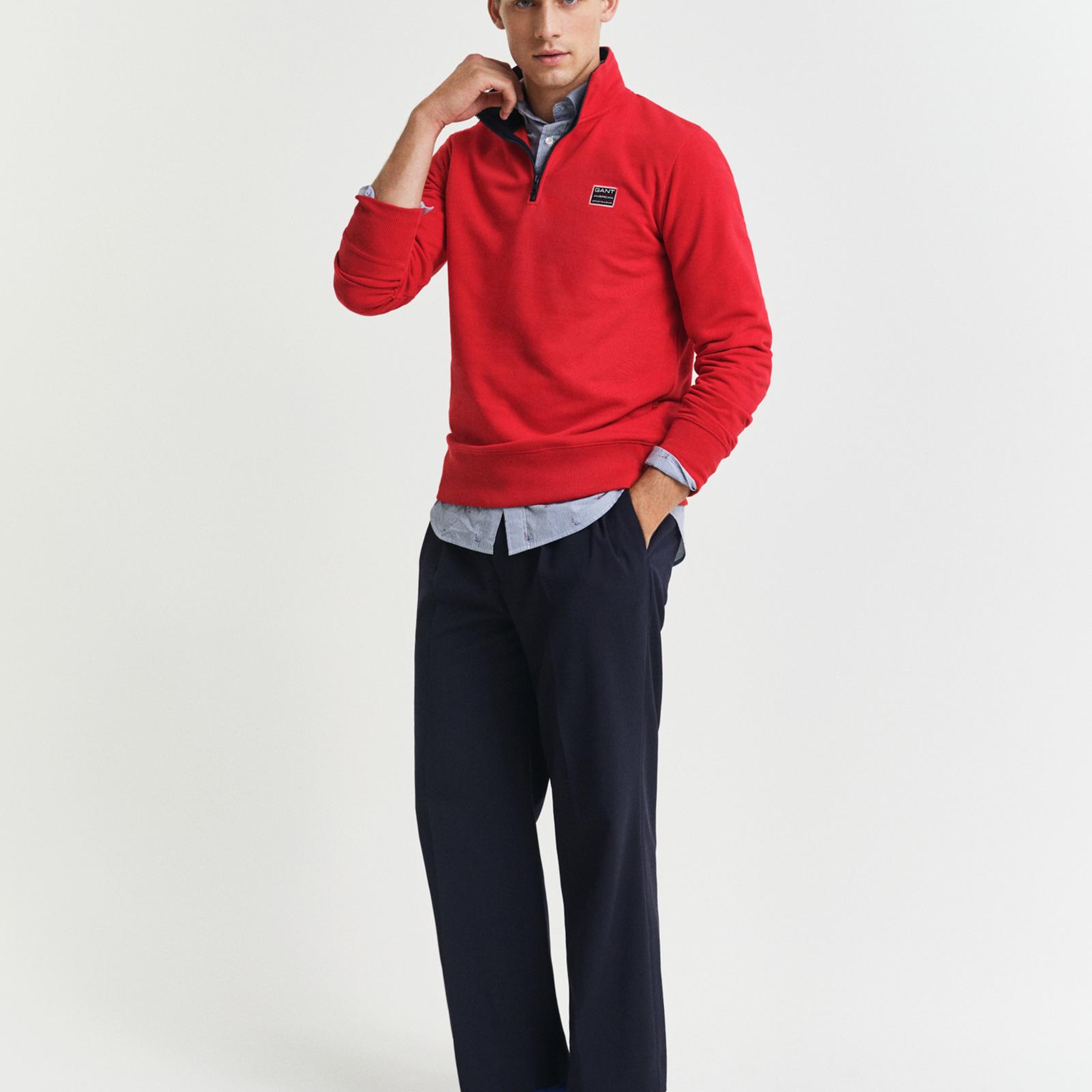 GANT Erkek Kırmızı Regular Fit Yarım Fermuarlı Logolu Sweatshirt