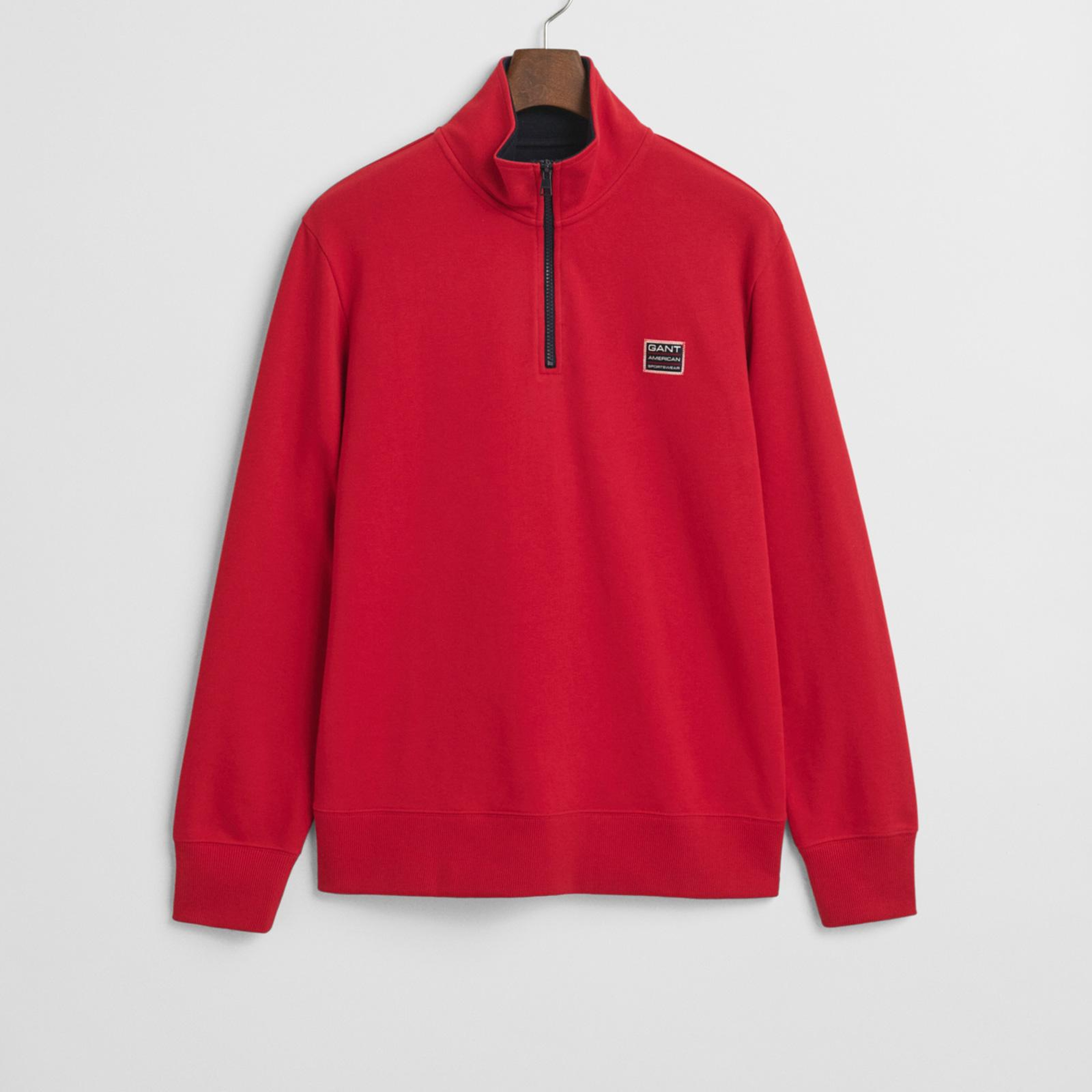 GANT Erkek Kırmızı Regular Fit Yarım Fermuarlı Logolu Sweatshirt