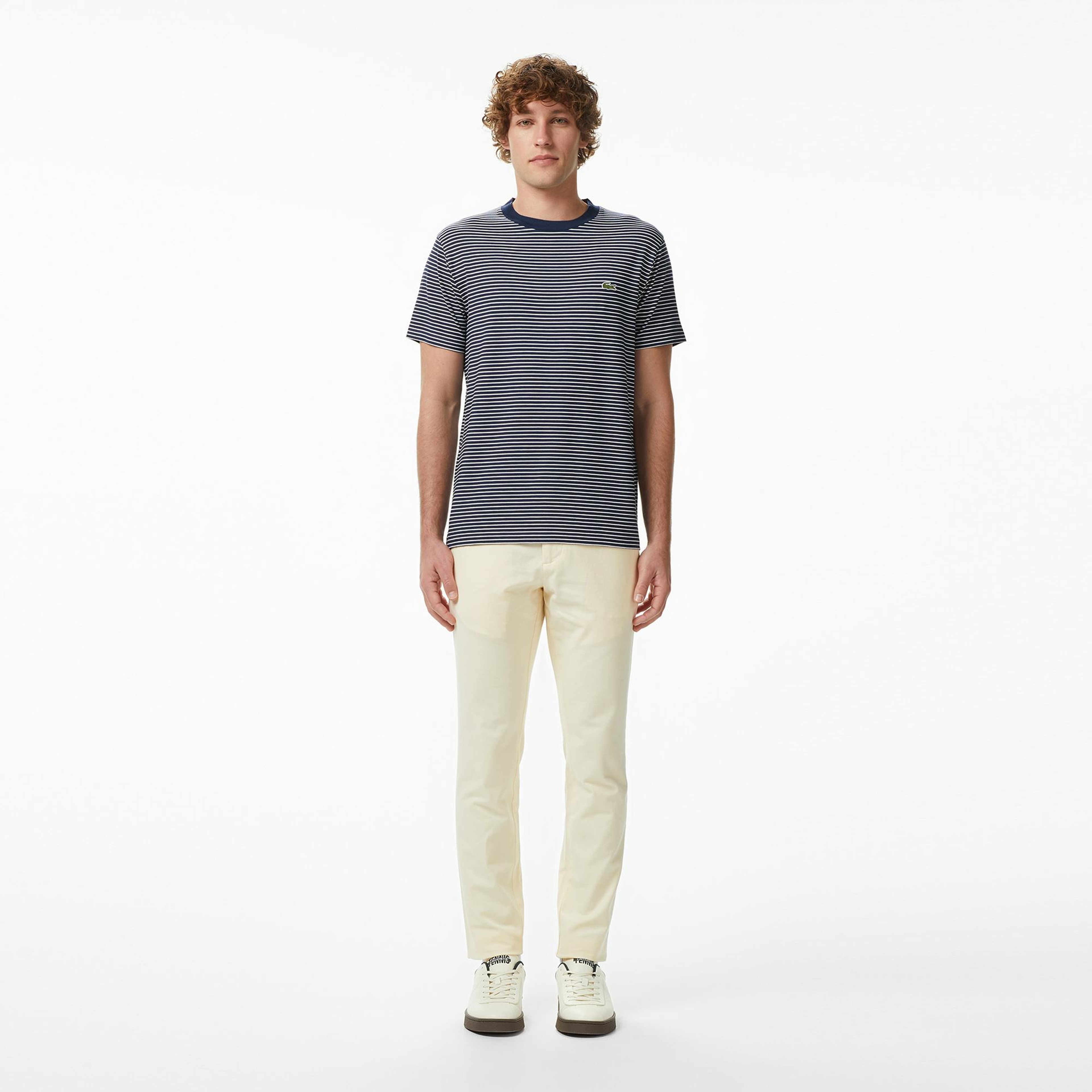 Lacoste Erkek Regular Fit Bisiklet Yaka Çizgili Lacivert T-Shirt