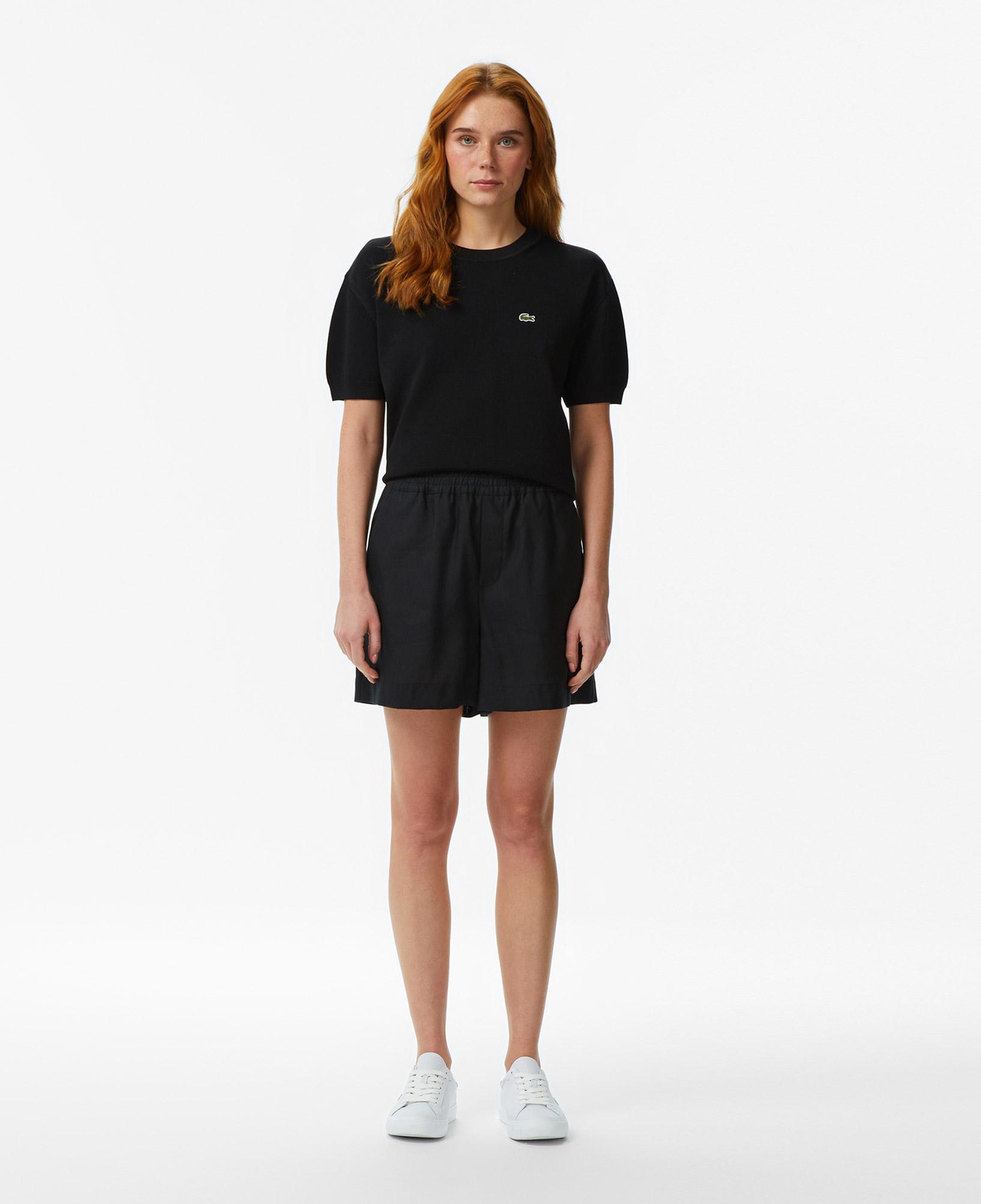 Kadın Relaxed Fit Keten Siyah Bermuda Şort