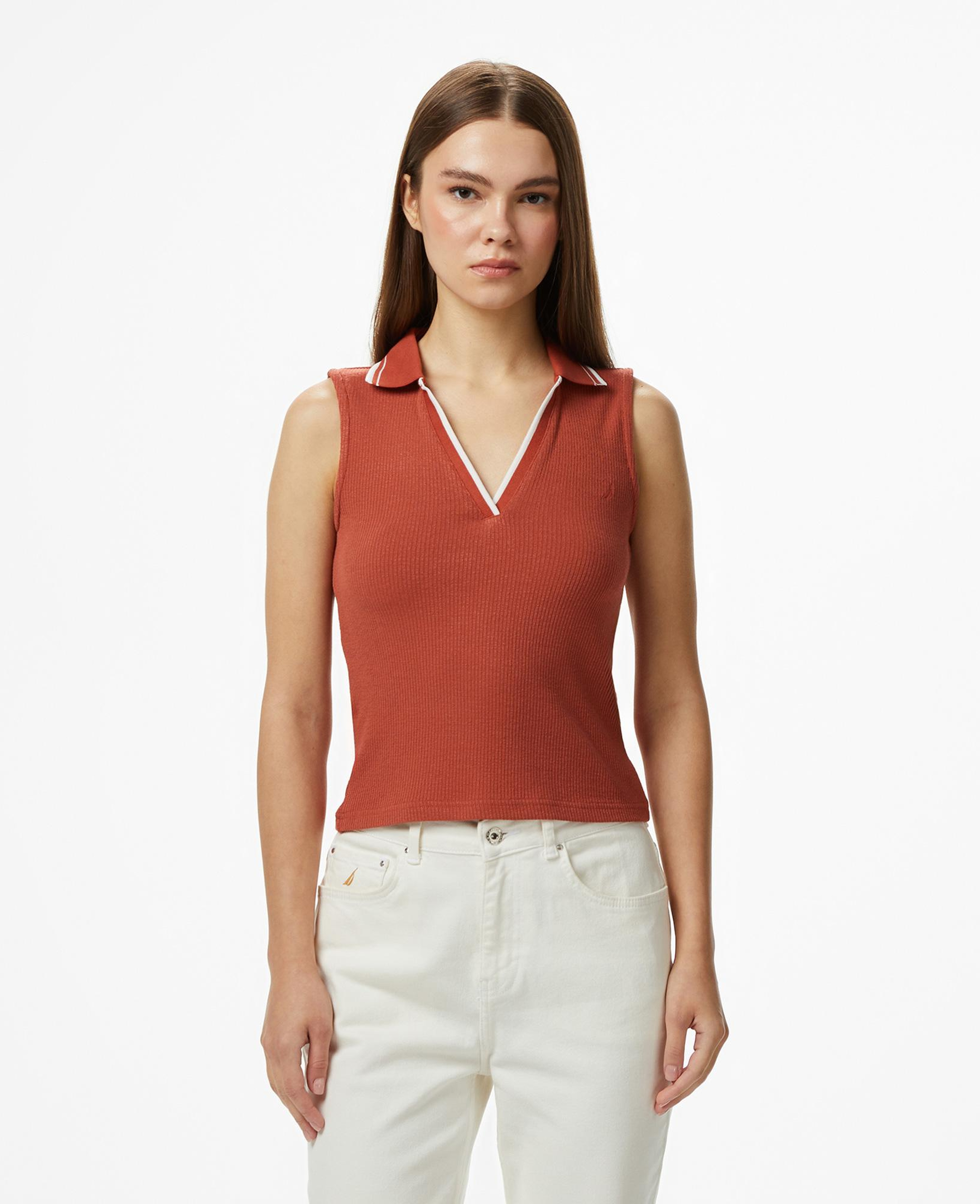 Nautica Kadın Kırmızı Regular Fit Kolsuz Polo Yaka T-Shirt