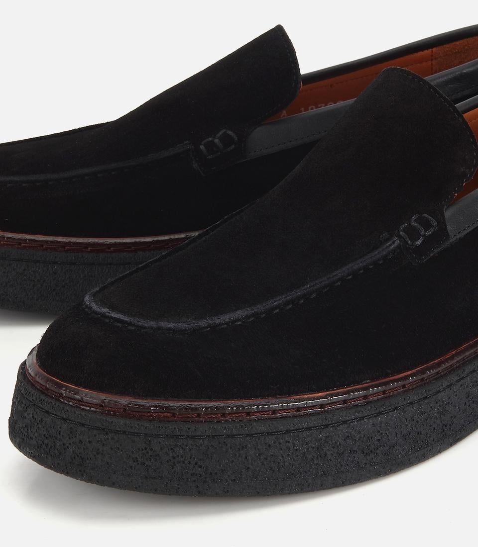 Erkek Süet Deri Siyah Kalın Tabanlı Günlük Loafer
