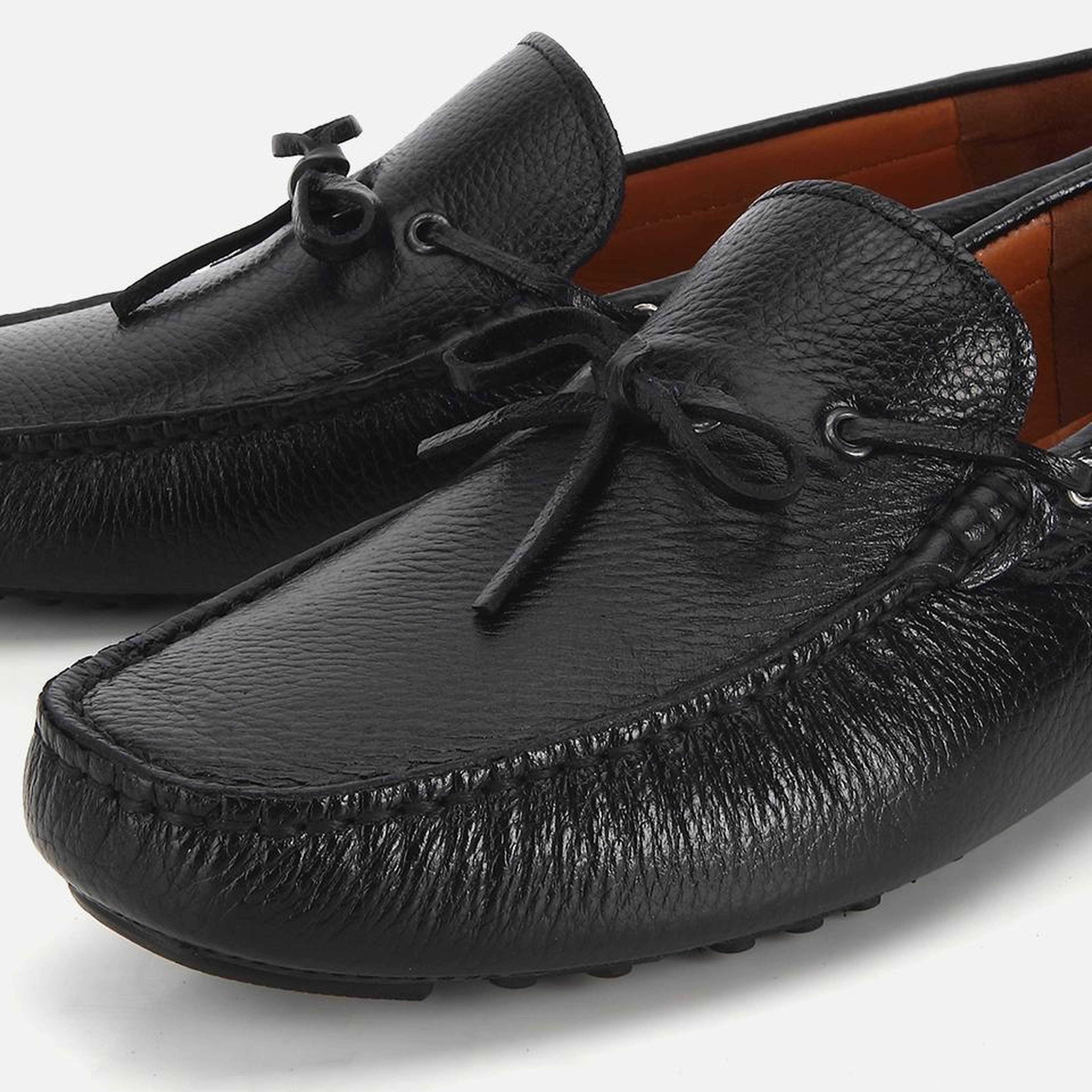 Erkek Deri Siyah Fiyonk Detaylı Günlük Loafer