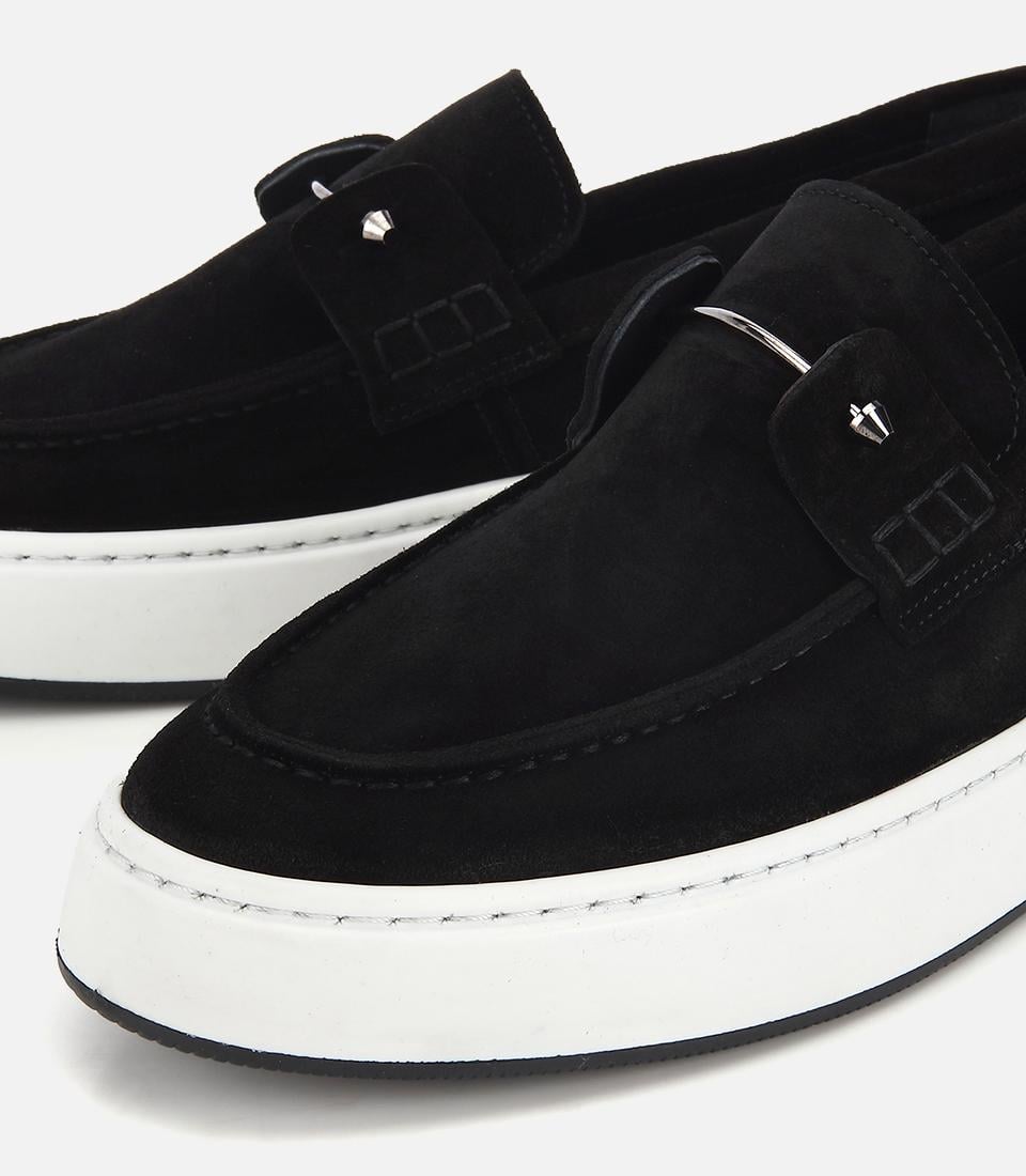 Erkek Deri Süet Siyah Metal Detaylı Günlük Loafer