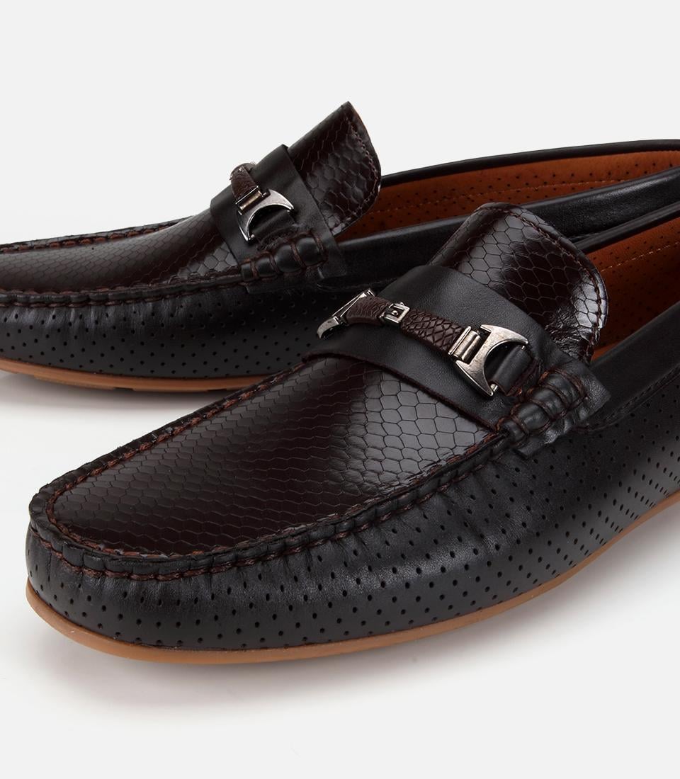 Erkek Deri Kahverengi Tokalı Günlük Loafer