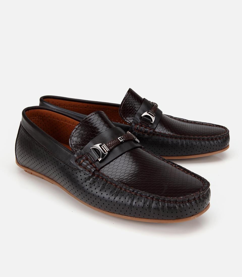 Erkek Deri Kahverengi Tokalı Günlük Loafer