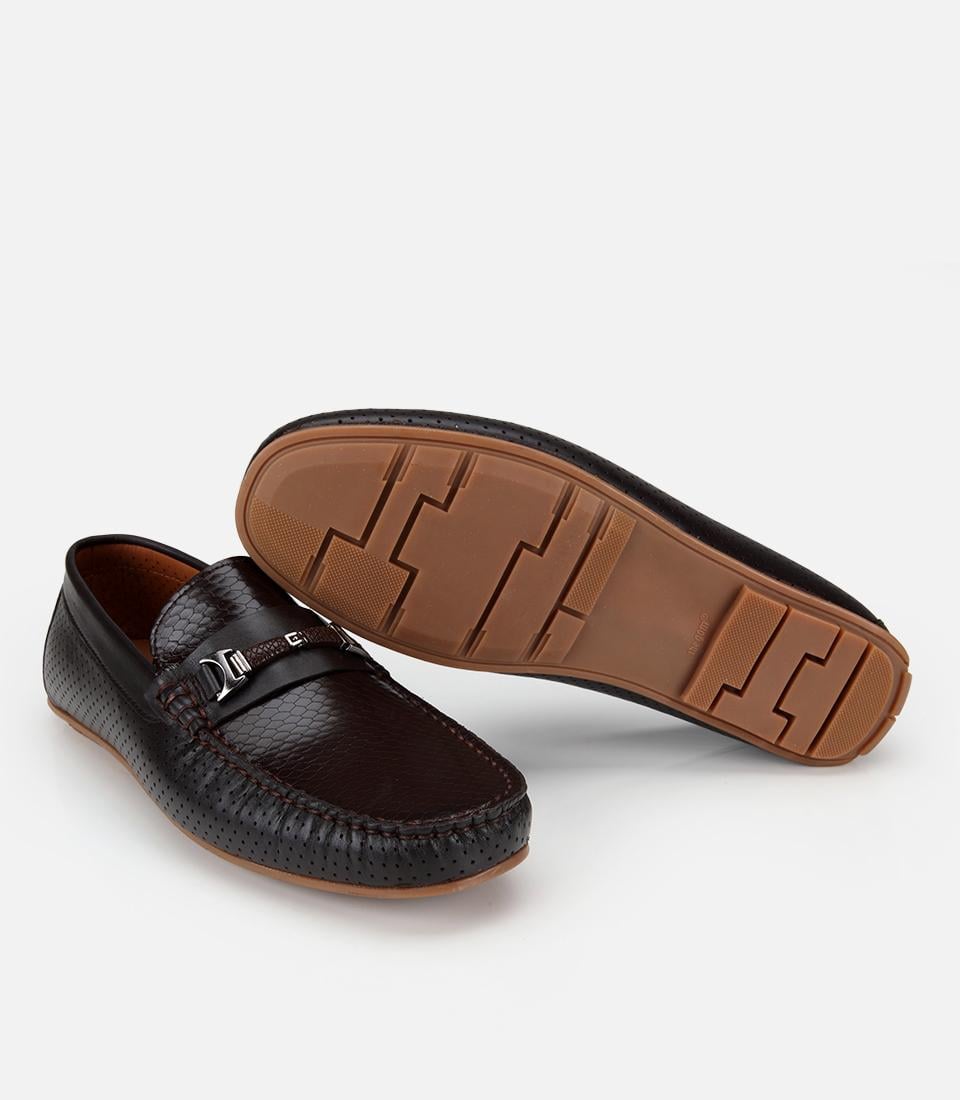 Erkek Deri Kahverengi Tokalı Günlük Loafer