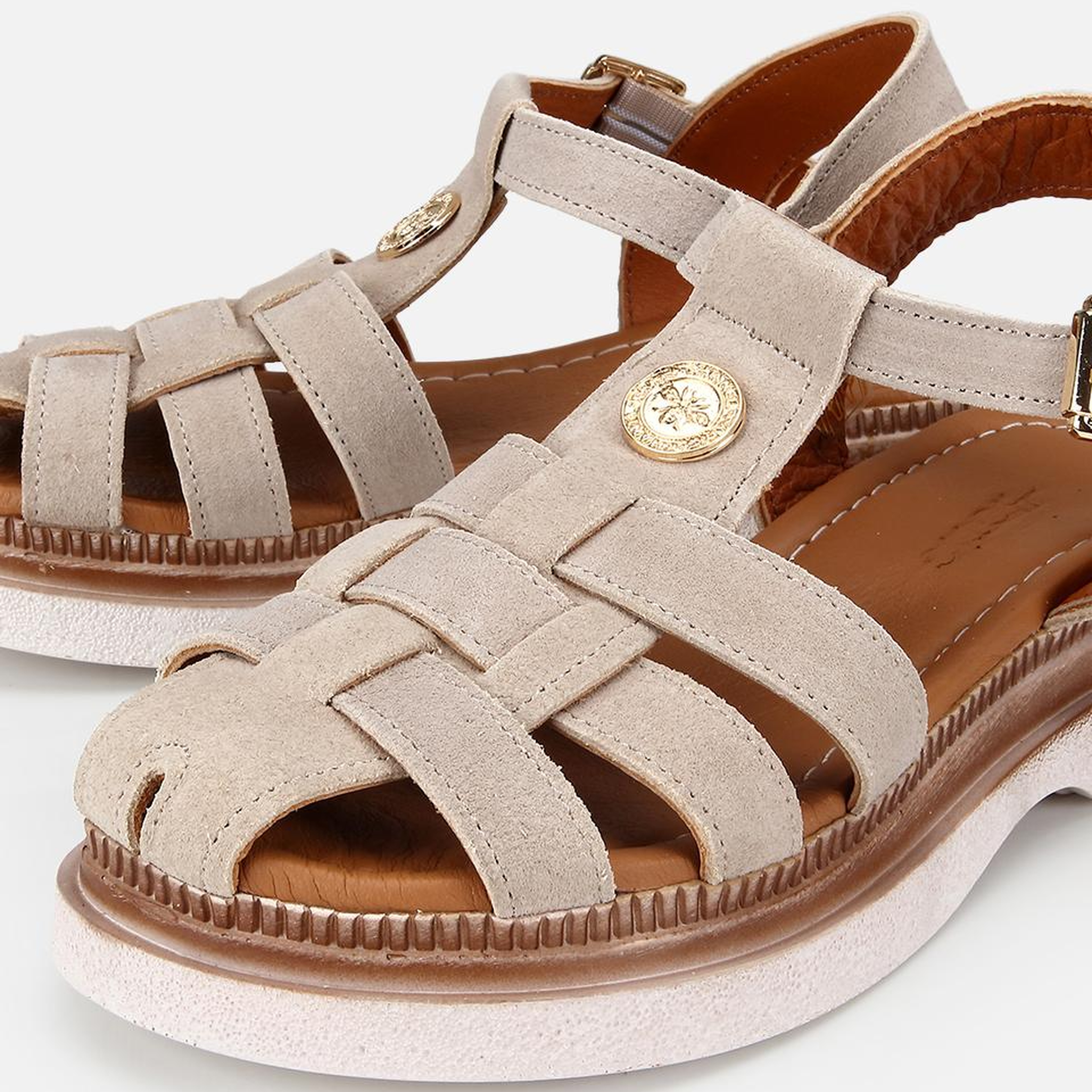 Kadın Süet Deri Bej Comfort Düz Sandalet