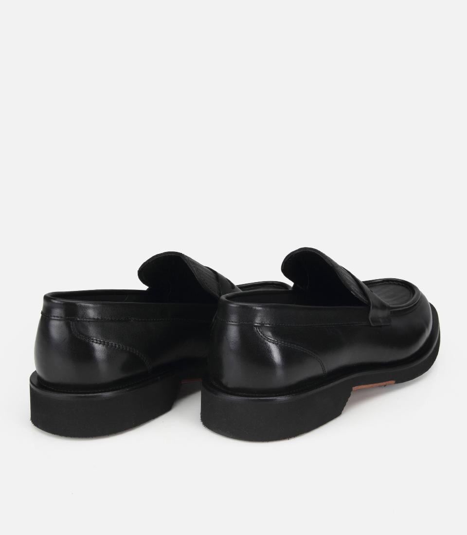 Erkek Deri Siyah Kalın Tabanlı Klasik Loafer