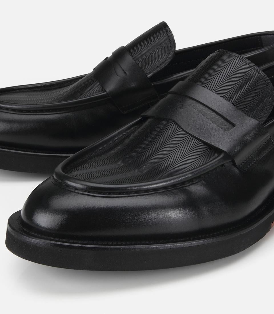 Erkek Deri Siyah Kalın Tabanlı Klasik Loafer