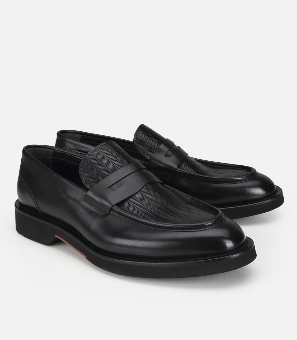Erkek Deri Siyah Kalın Tabanlı Klasik Loafer