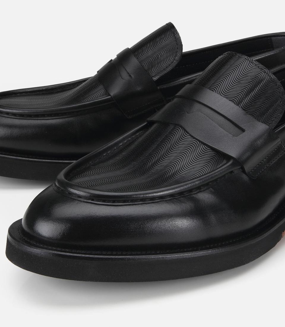 Erkek Deri Siyah Kalın Tabanlı Klasik Loafer