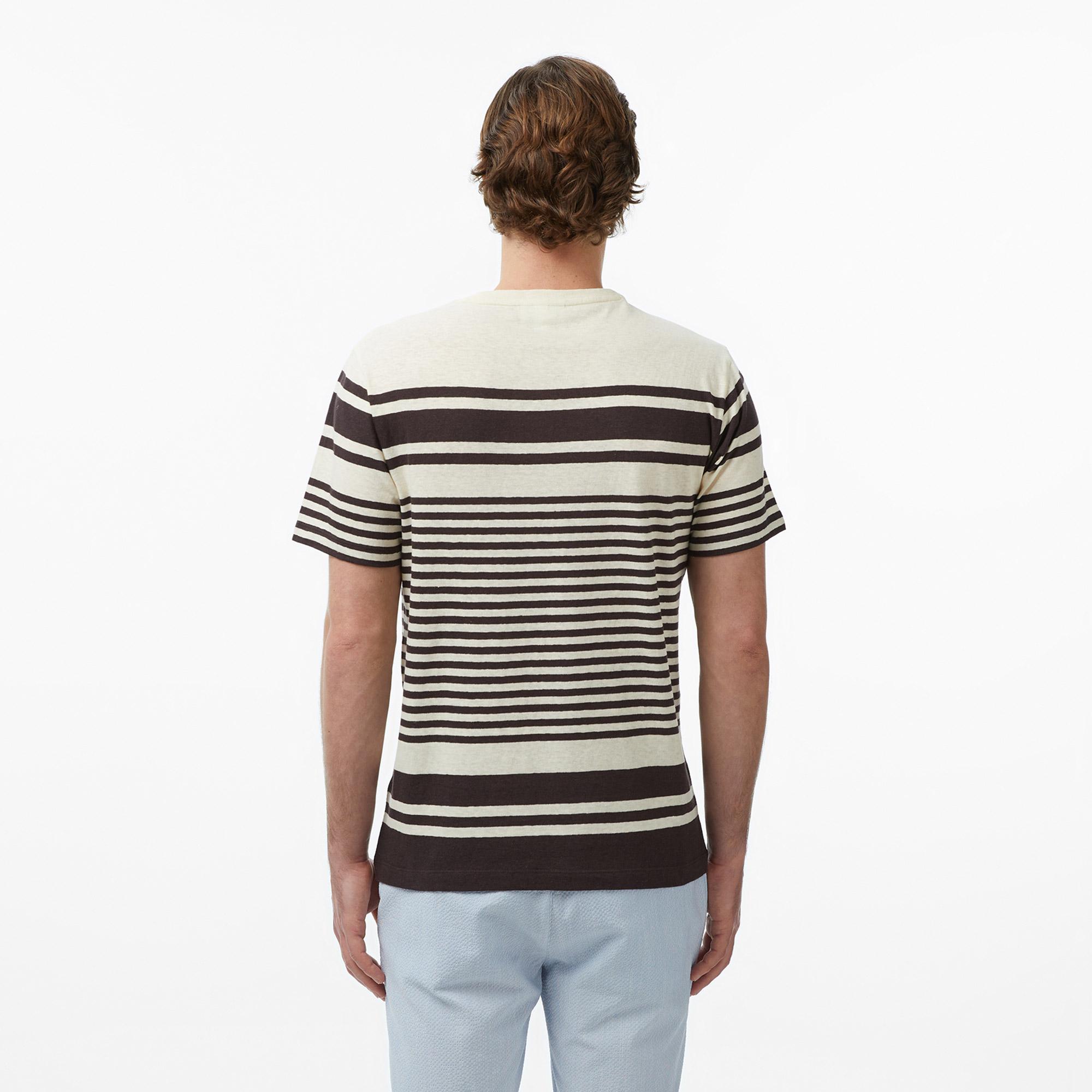 Lacoste Erkek Regular Fit Bisiklet Yaka Çizgili Kahverengi T-Shirt