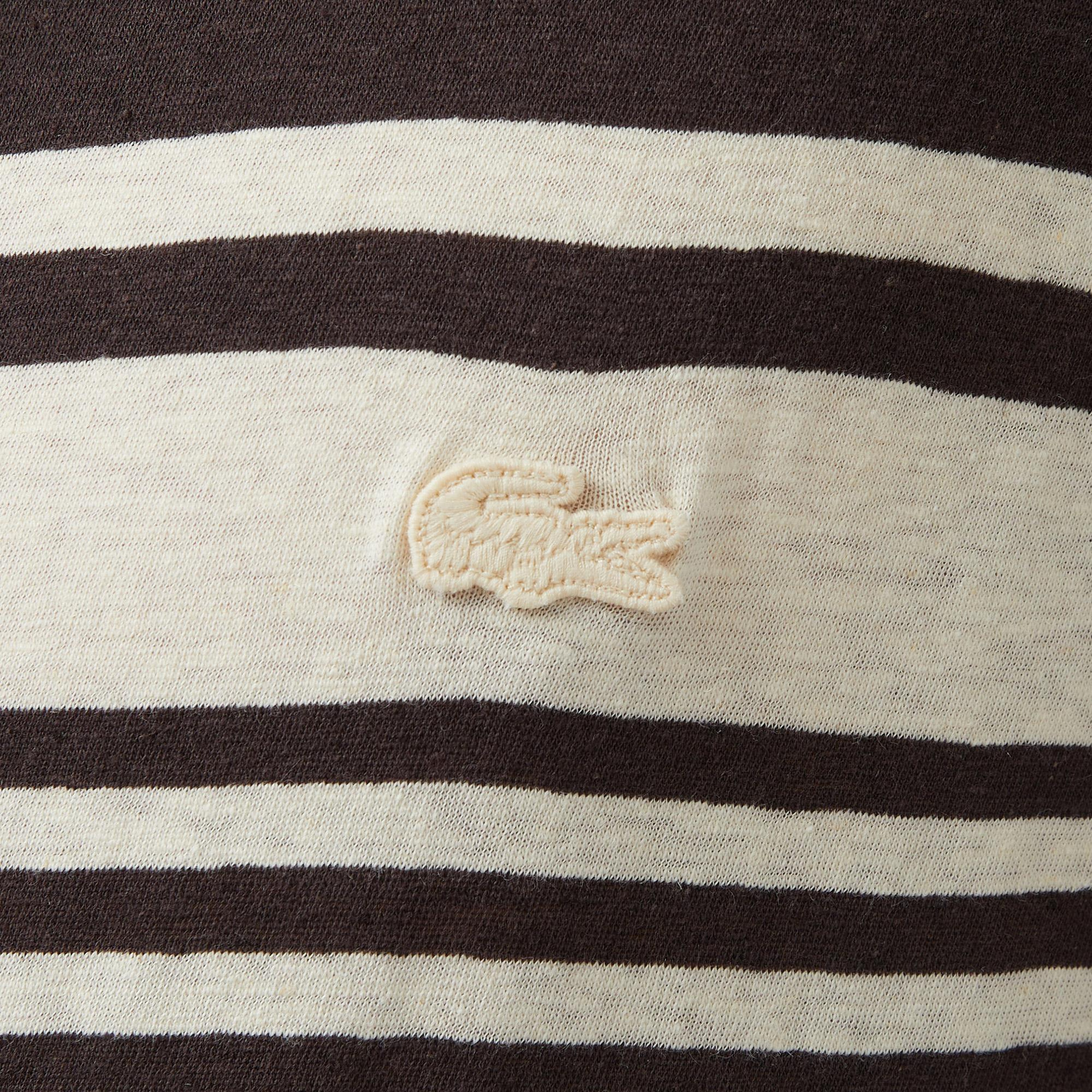 Erkek Regular Fit Bisiklet Yaka Çizgili Kahverengi T-Shirt