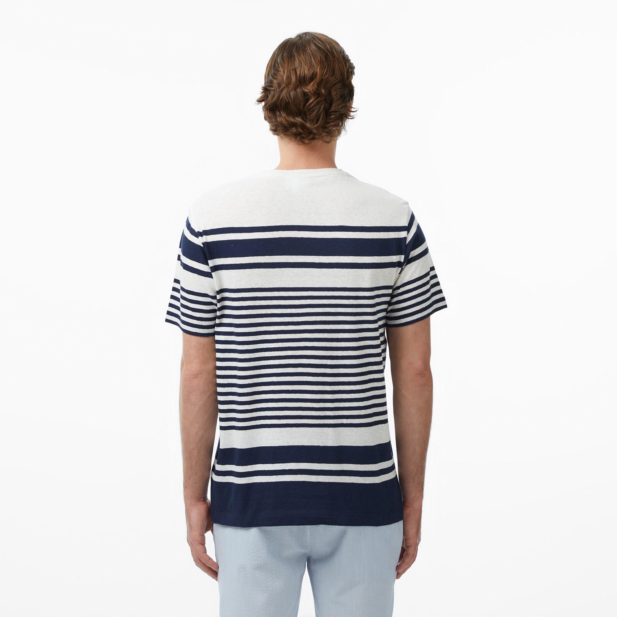 Lacoste Erkek Regular Fit Bisiklet Yaka Çizgili Lacivert T-Shirt