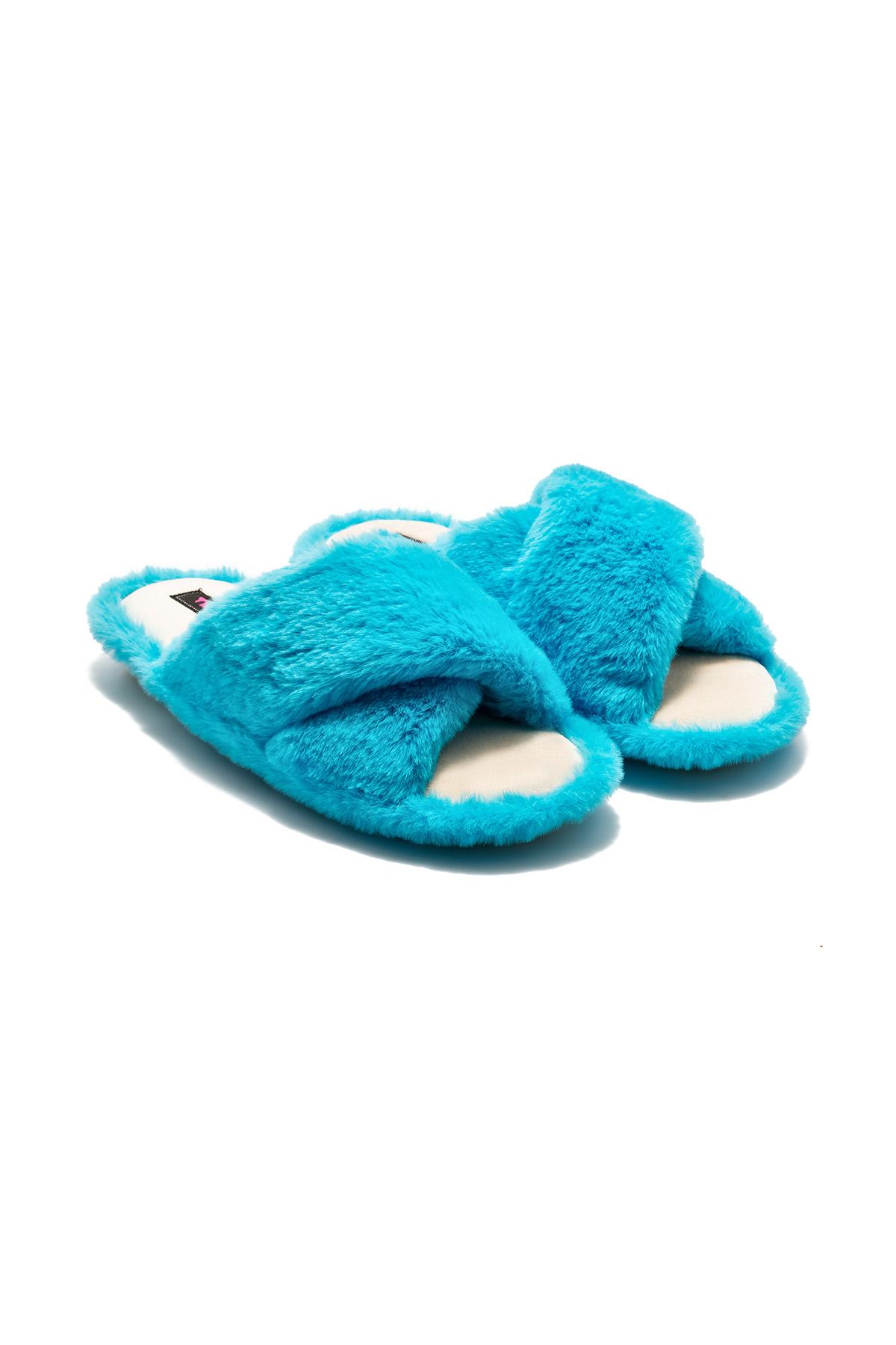 Çapraz Peluş Kadın Ev Terliği Mavi 36/41