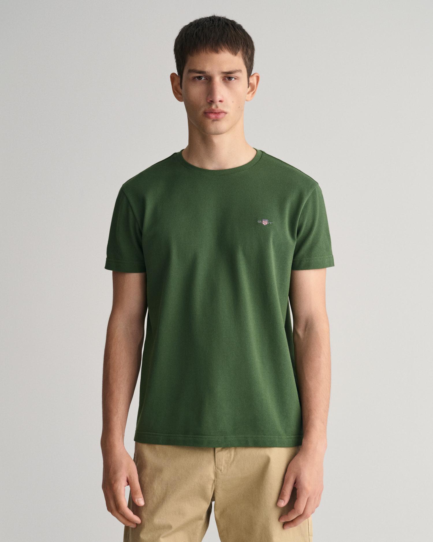 GANT Erkek Yeşil Slim Fit Bisiklet Yaka T-Shirt