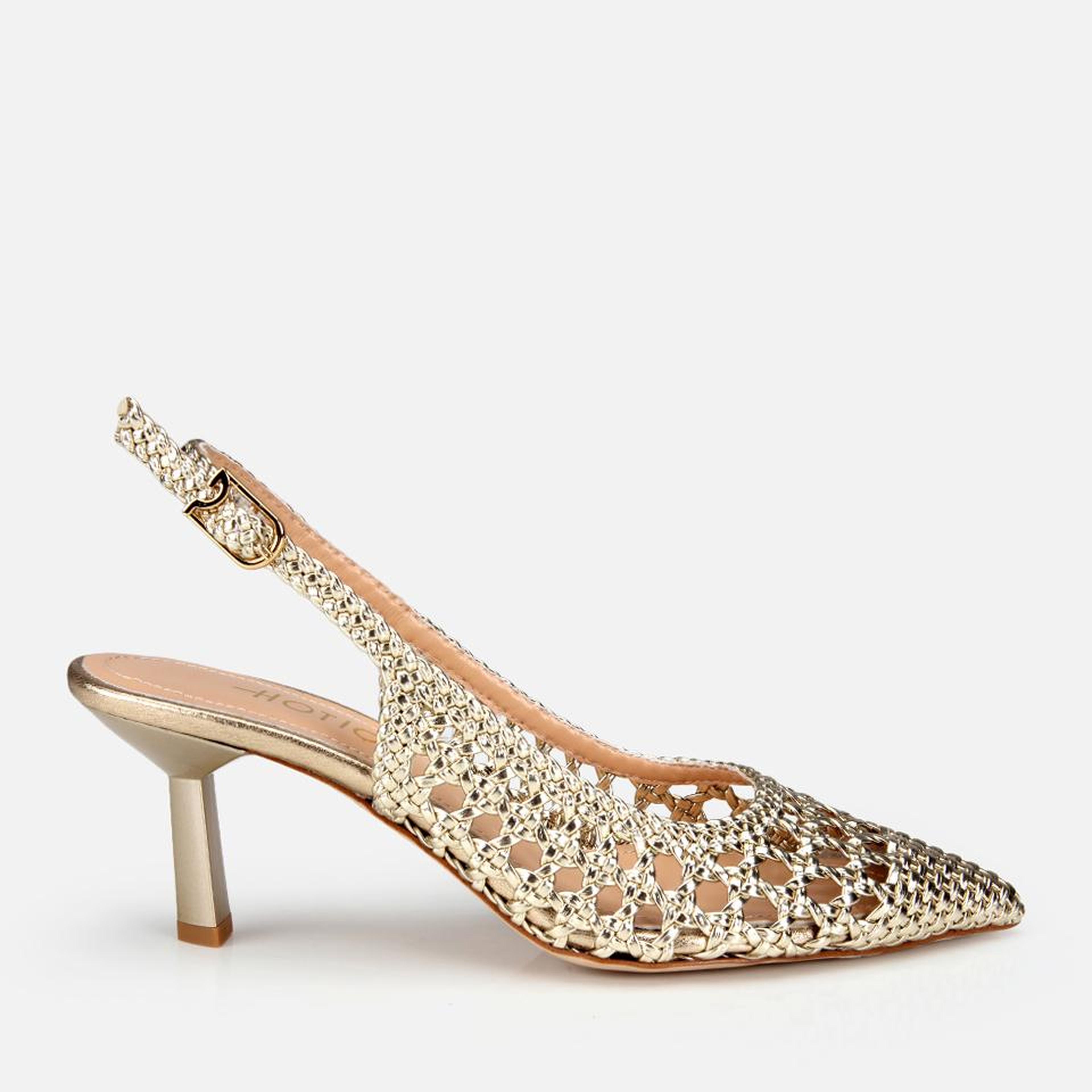Kadın Gold Örgü Detaylı Arkası Açık Kısa Topuklu Stiletto