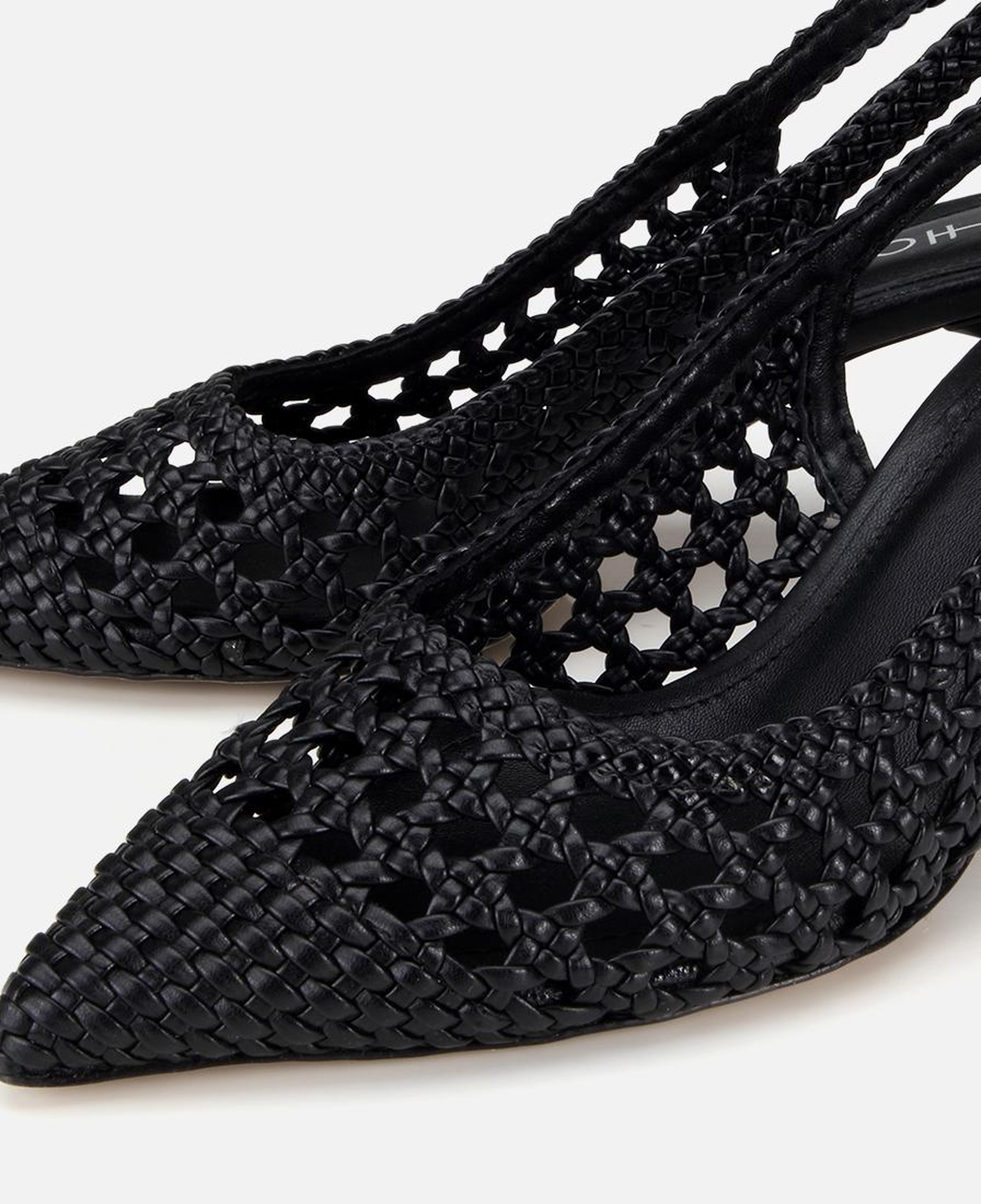Kadın Siyah Örgü Detaylı Arkası Açık Kısa Topuklu Stiletto