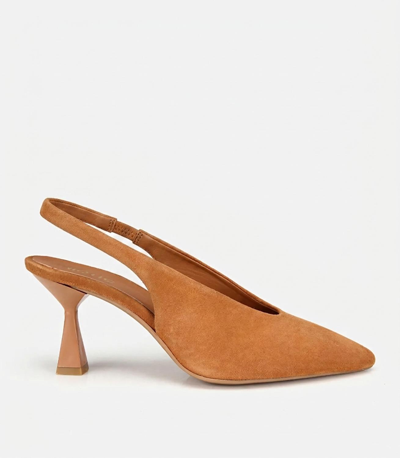 Kadın Süet Deri Taba Yumuşak Dokulu Kısa Topuklu Stiletto