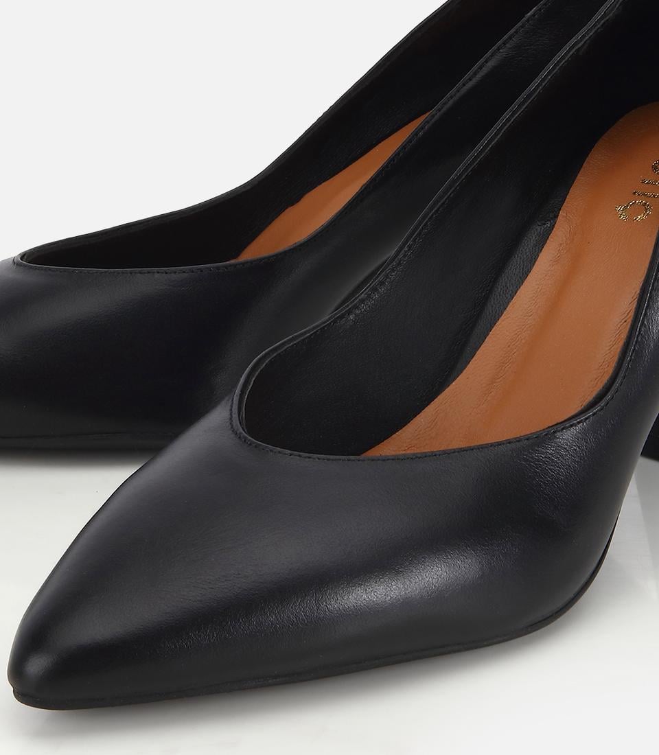 Kadın Deri Siyah Kısa Topuklu Stiletto