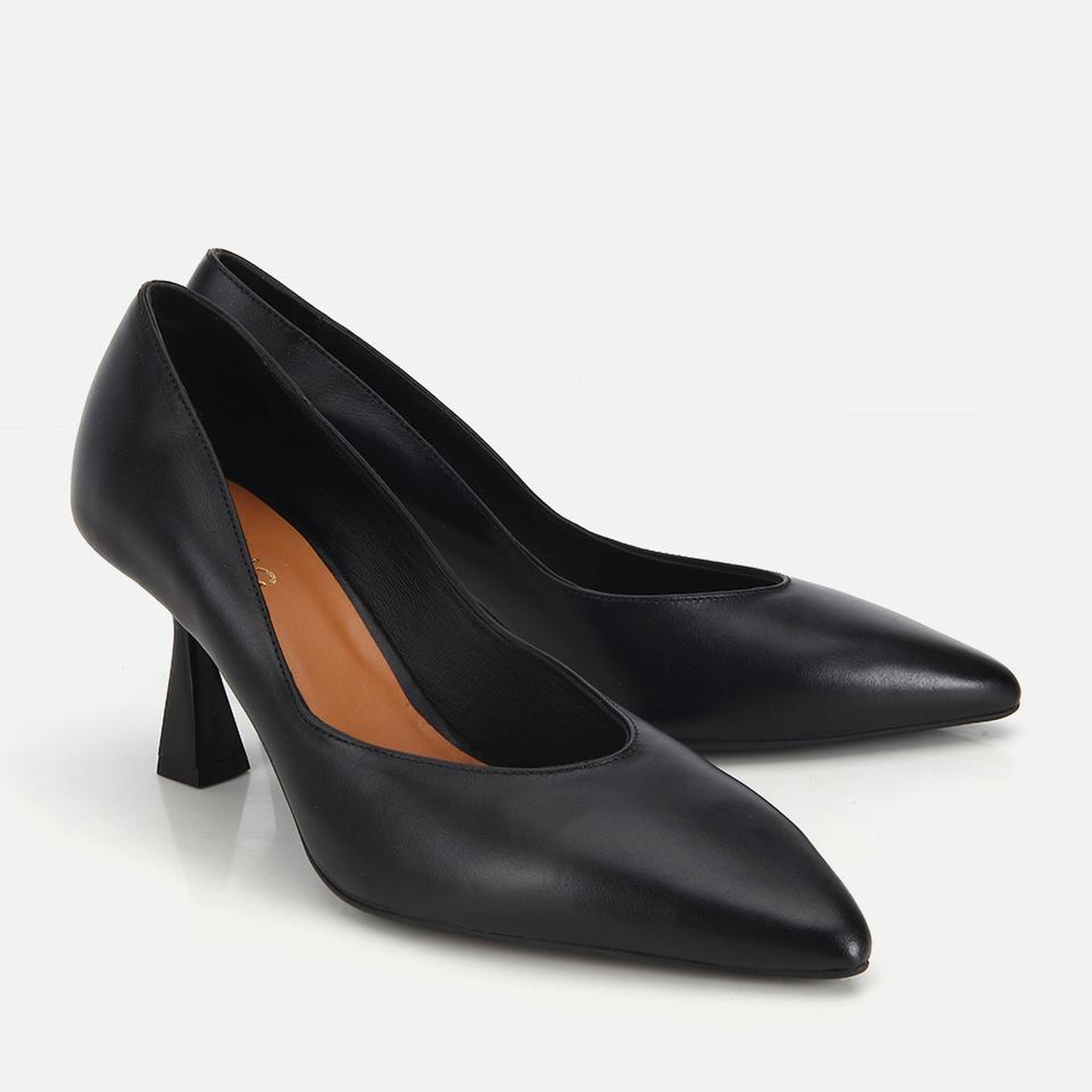 Kadın Deri Siyah Kısa Topuklu Stiletto