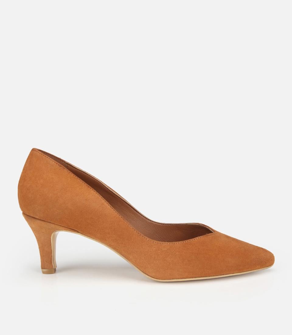 Kadın Süet Deri Taba Kısa Topuklu Stiletto