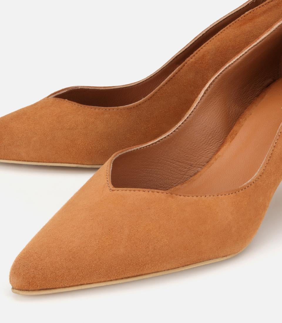 Kadın Süet Deri Taba Kısa Topuklu Stiletto