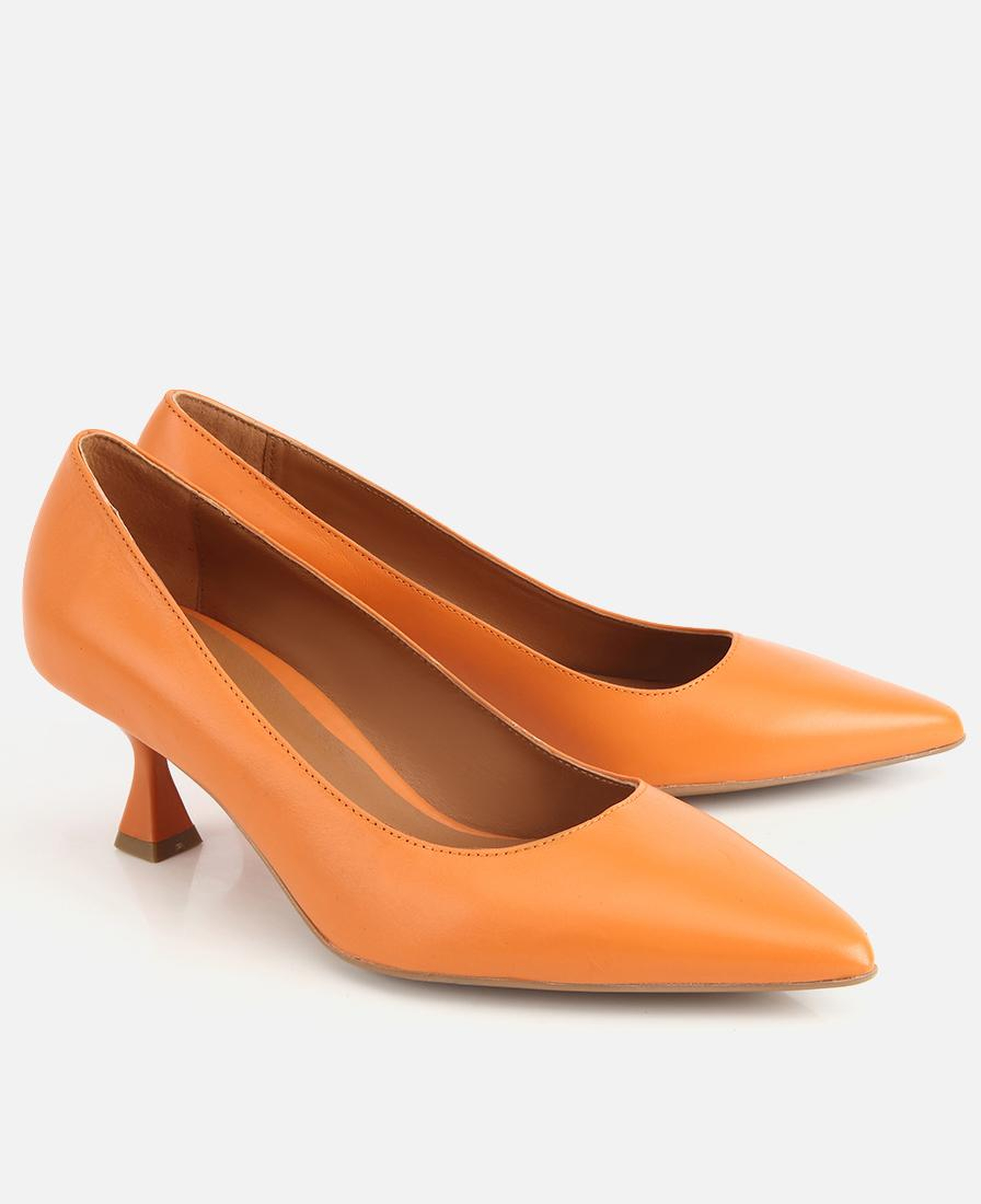 Kadın Deri Turuncu Kısa Topuklu Stiletto