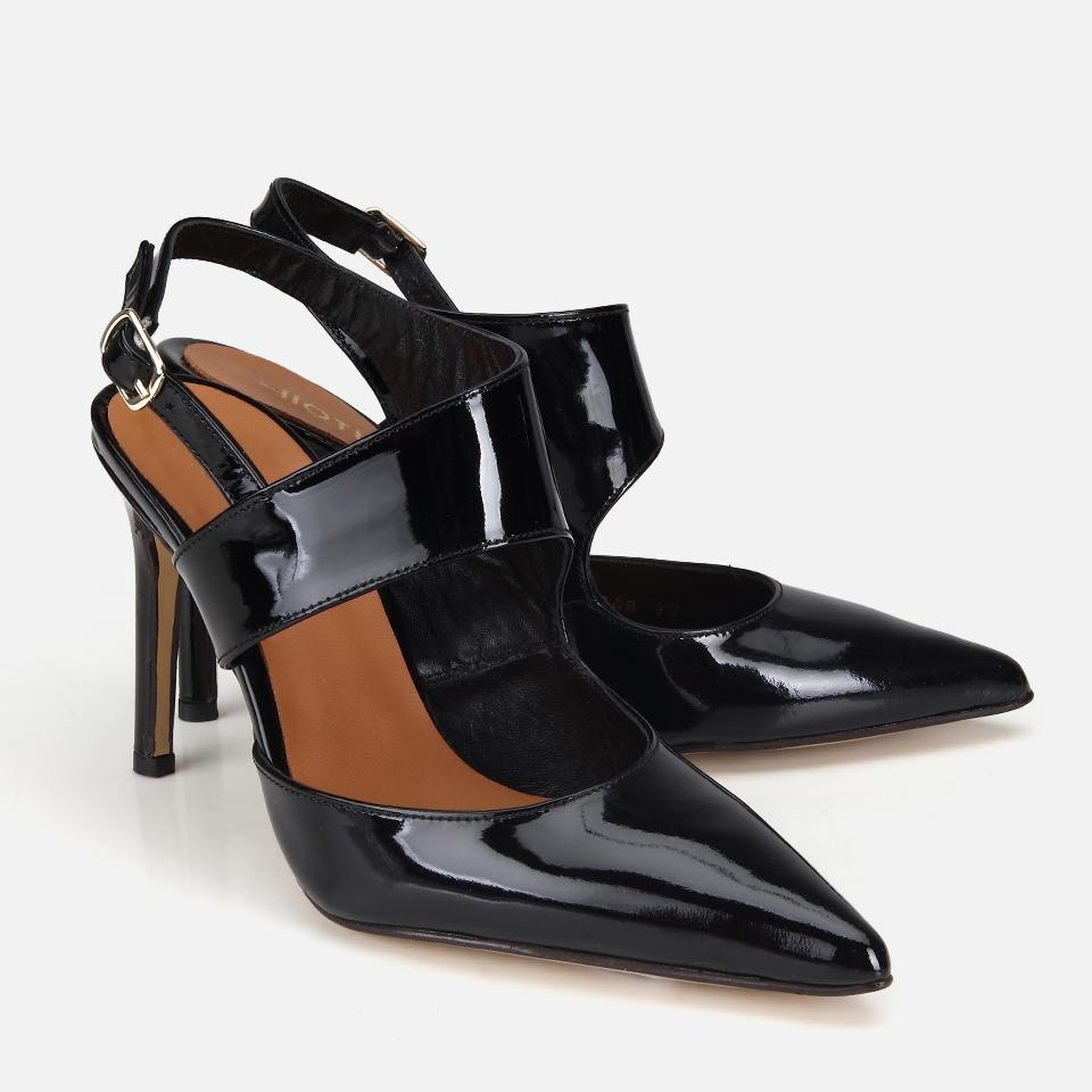 Kadın Rugan Deri Siyah Arkası Açık Stiletto