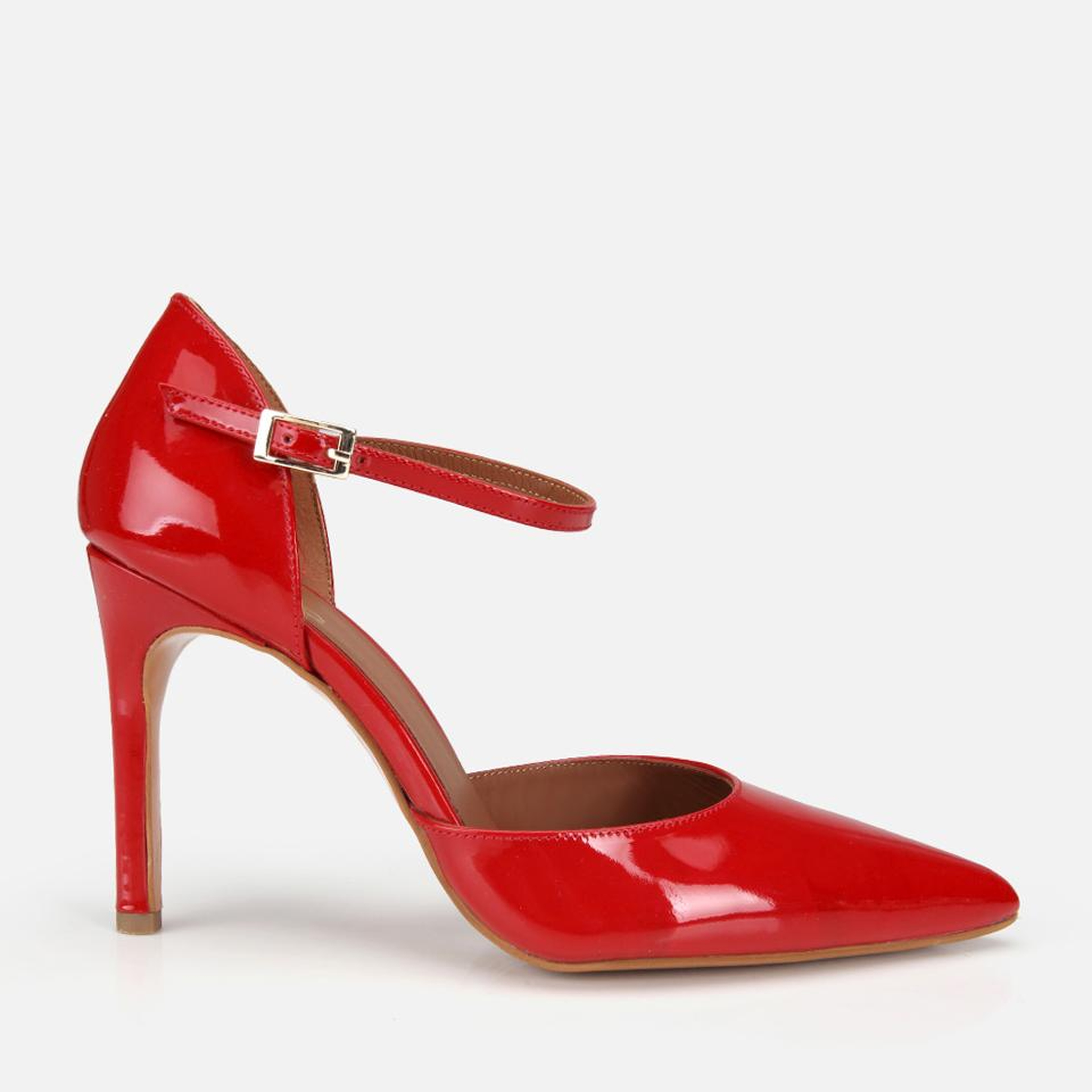Kadın Rugan Deri Kırmızı Bilekten Bağlamalı Stiletto