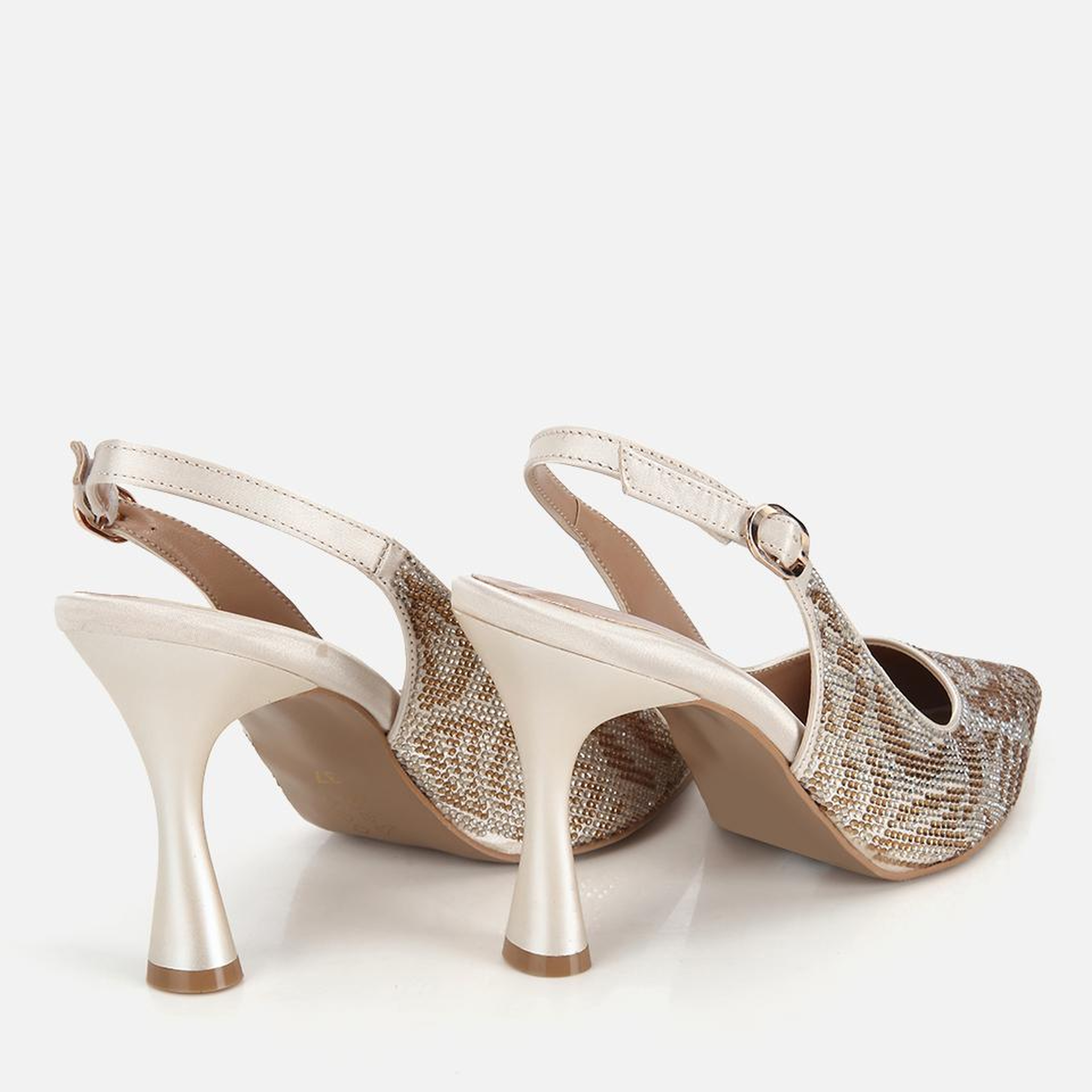 Kadın Gold Taş Detaylı Arkası Açık Stiletto