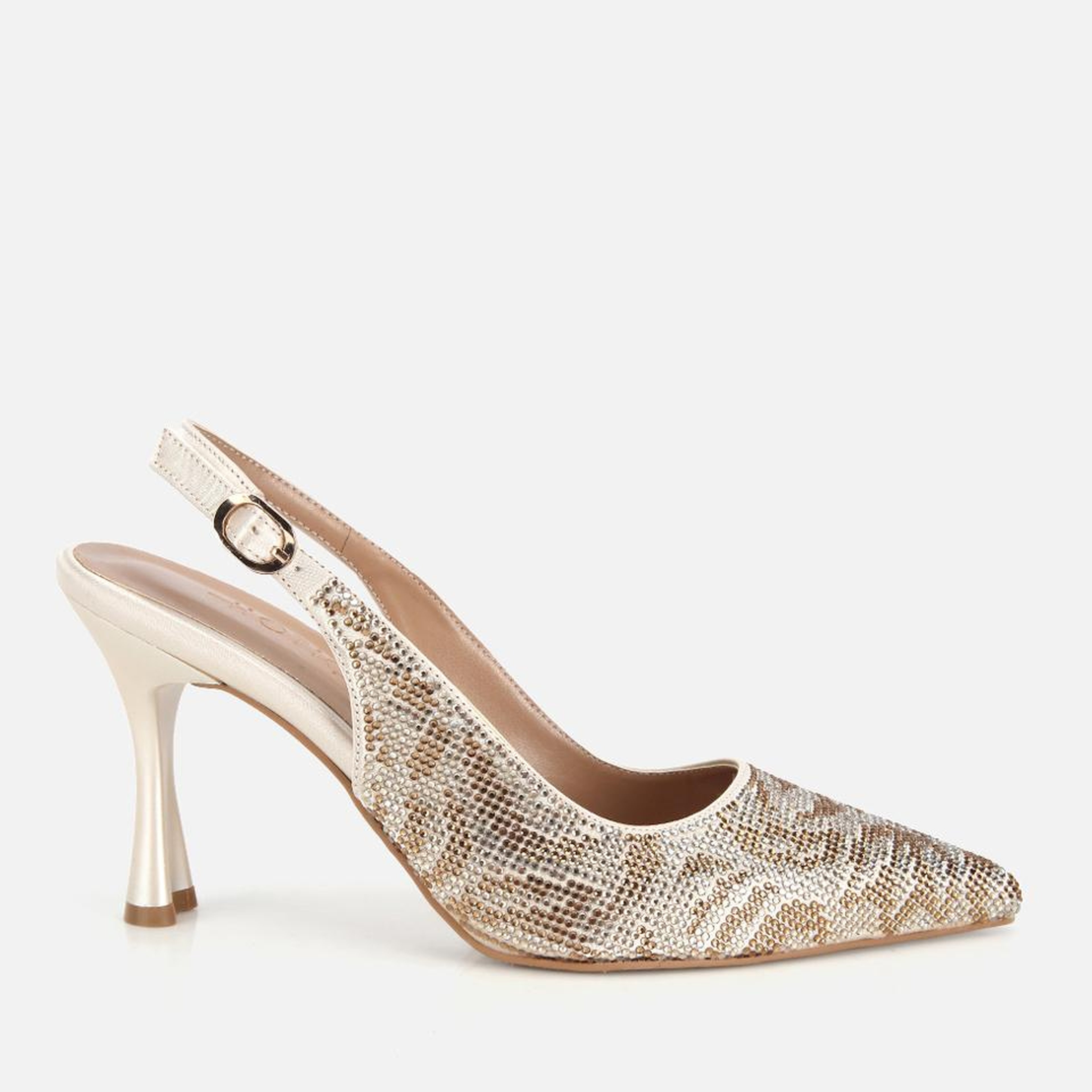 Kadın Gold Taş Detaylı Arkası Açık Stiletto