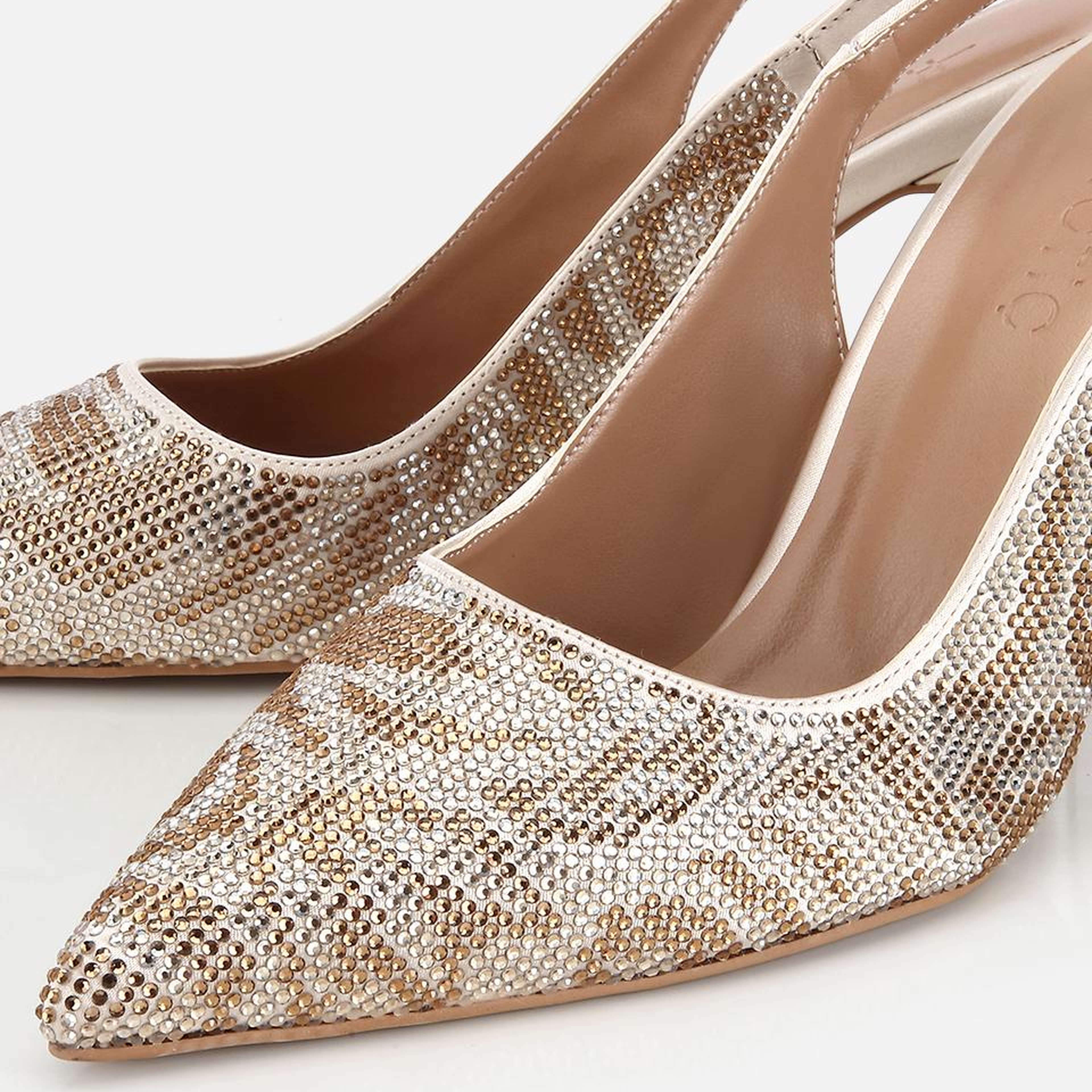 Kadın Gold Taş Detaylı Arkası Açık Stiletto