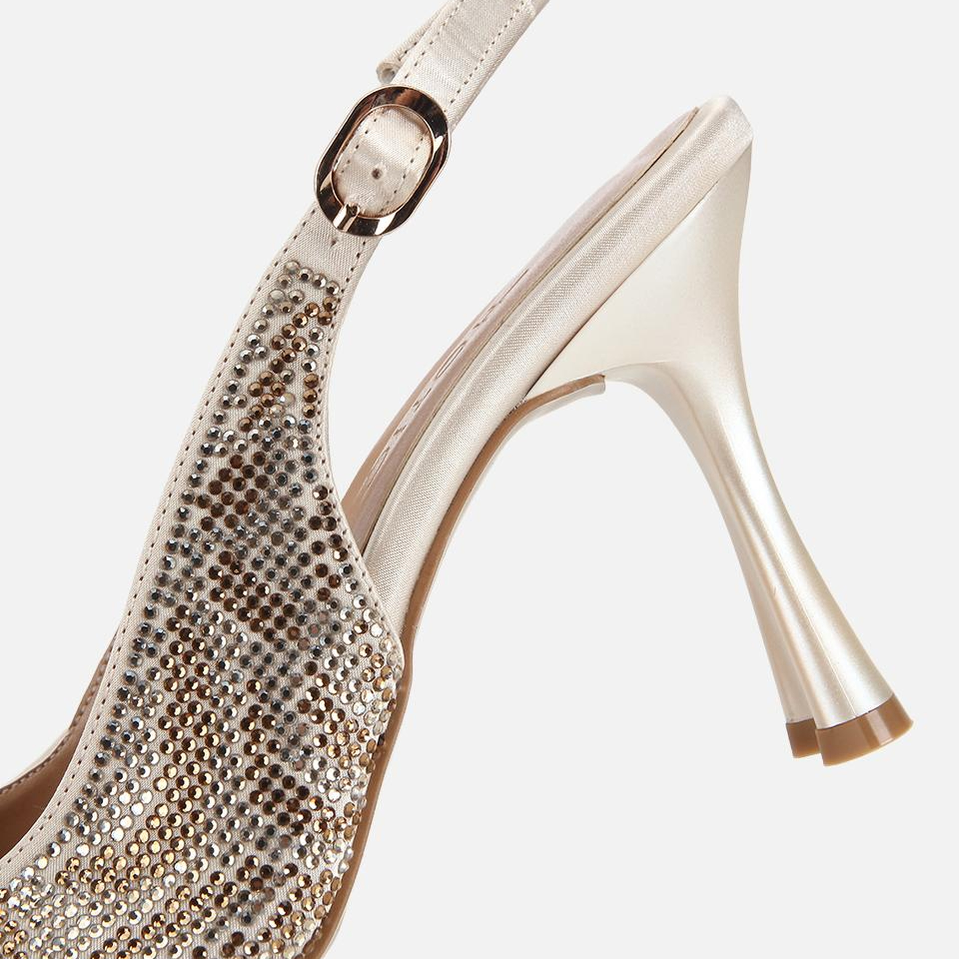 Kadın Gold Taş Detaylı Arkası Açık Stiletto