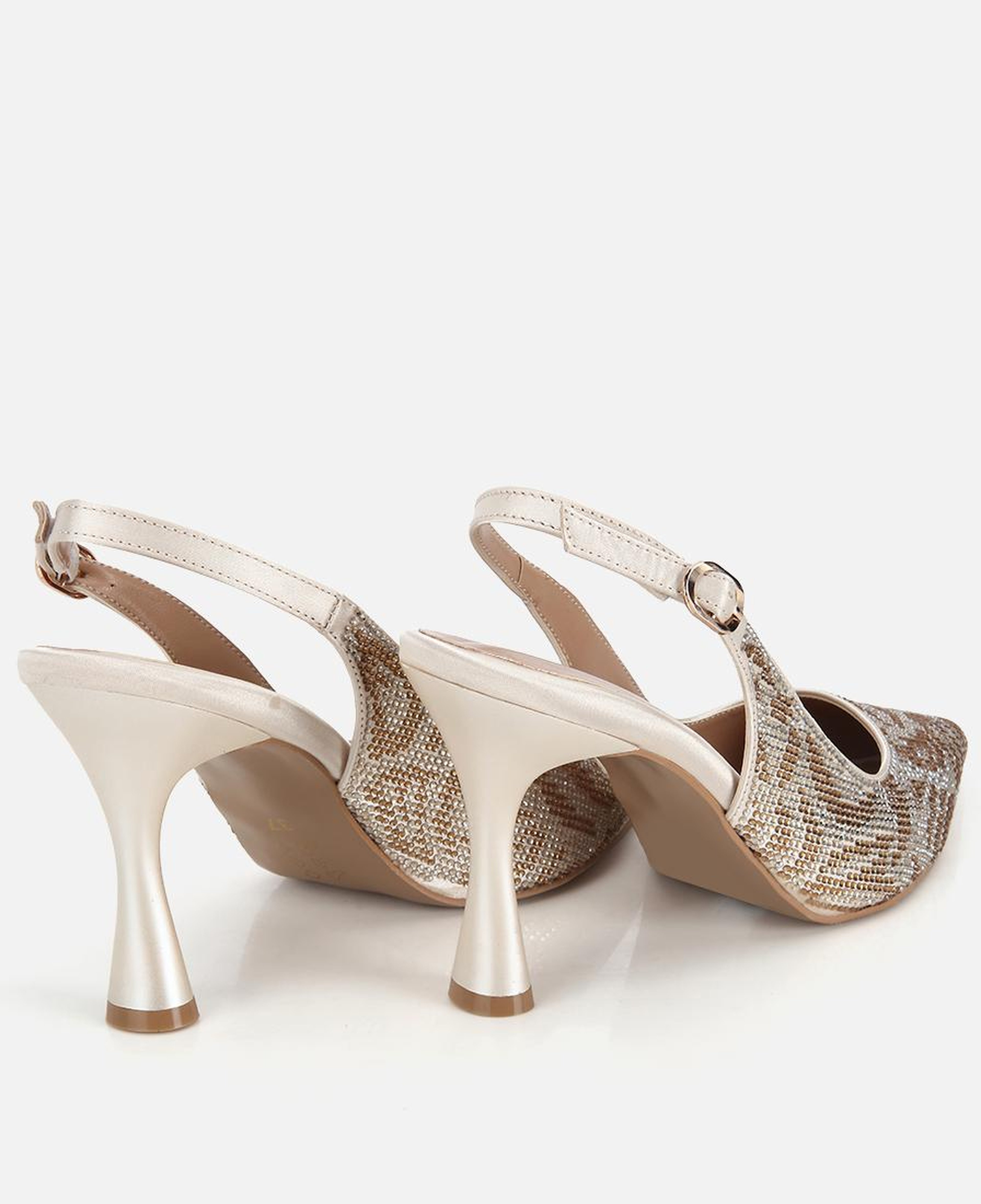 Kadın Gold Taş Detaylı Arkası Açık Stiletto