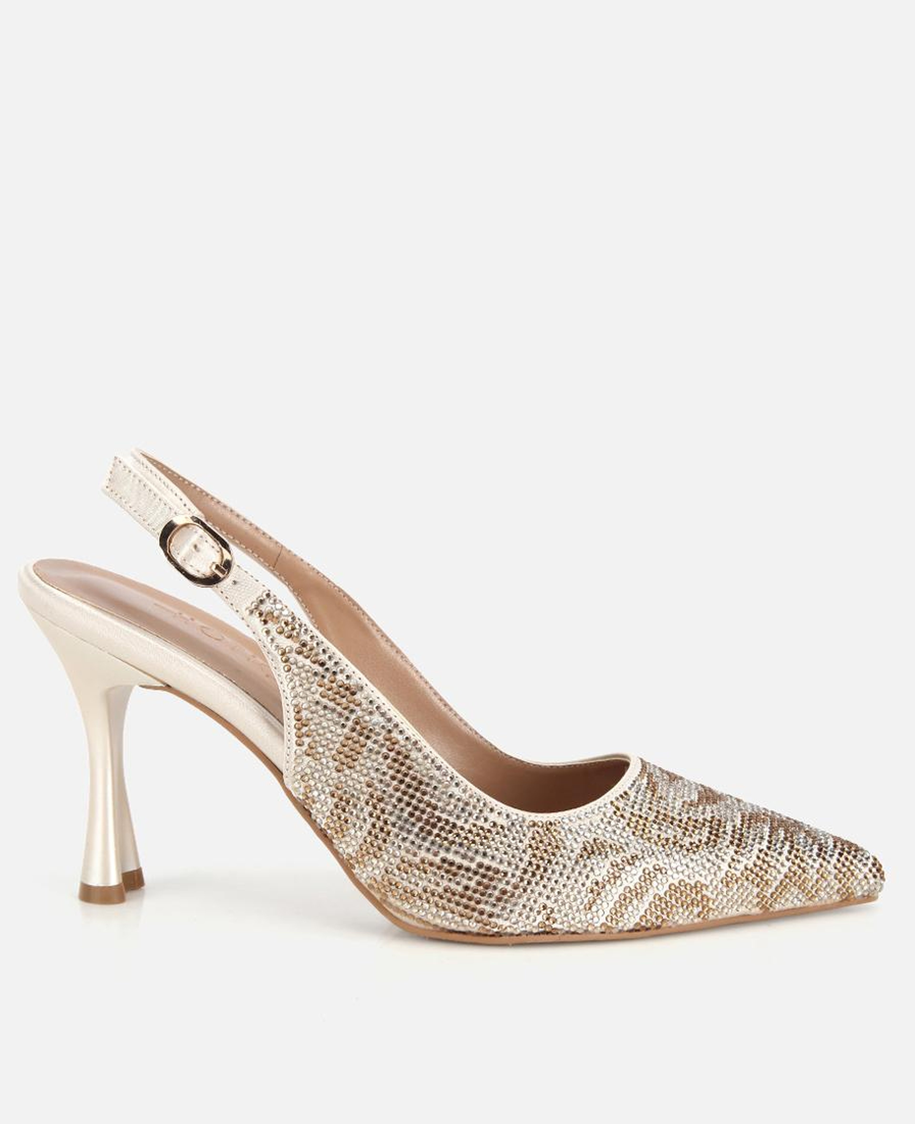 Kadın Gold Taş Detaylı Arkası Açık Stiletto