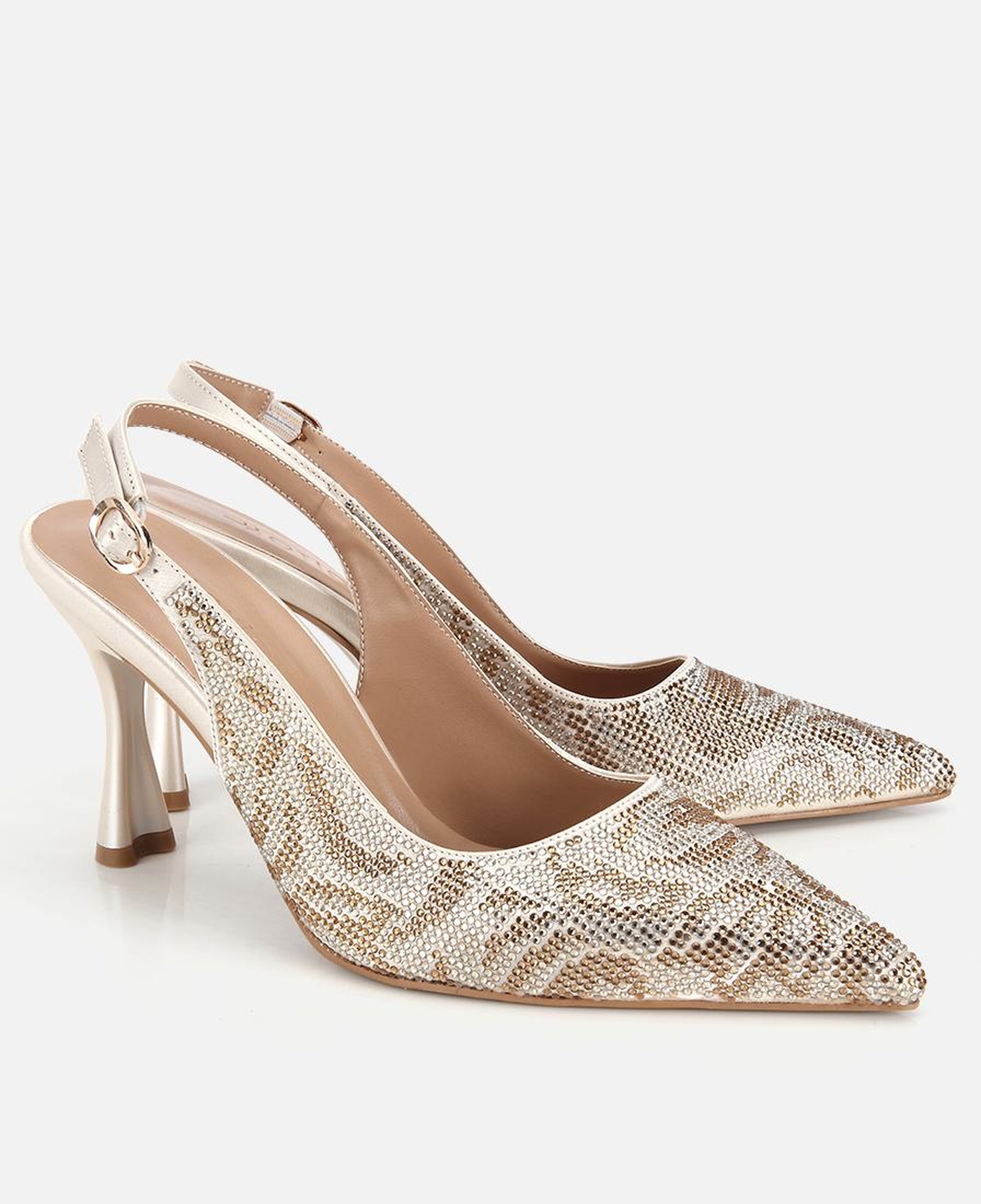 Kadın Gold Taş Detaylı Arkası Açık Stiletto