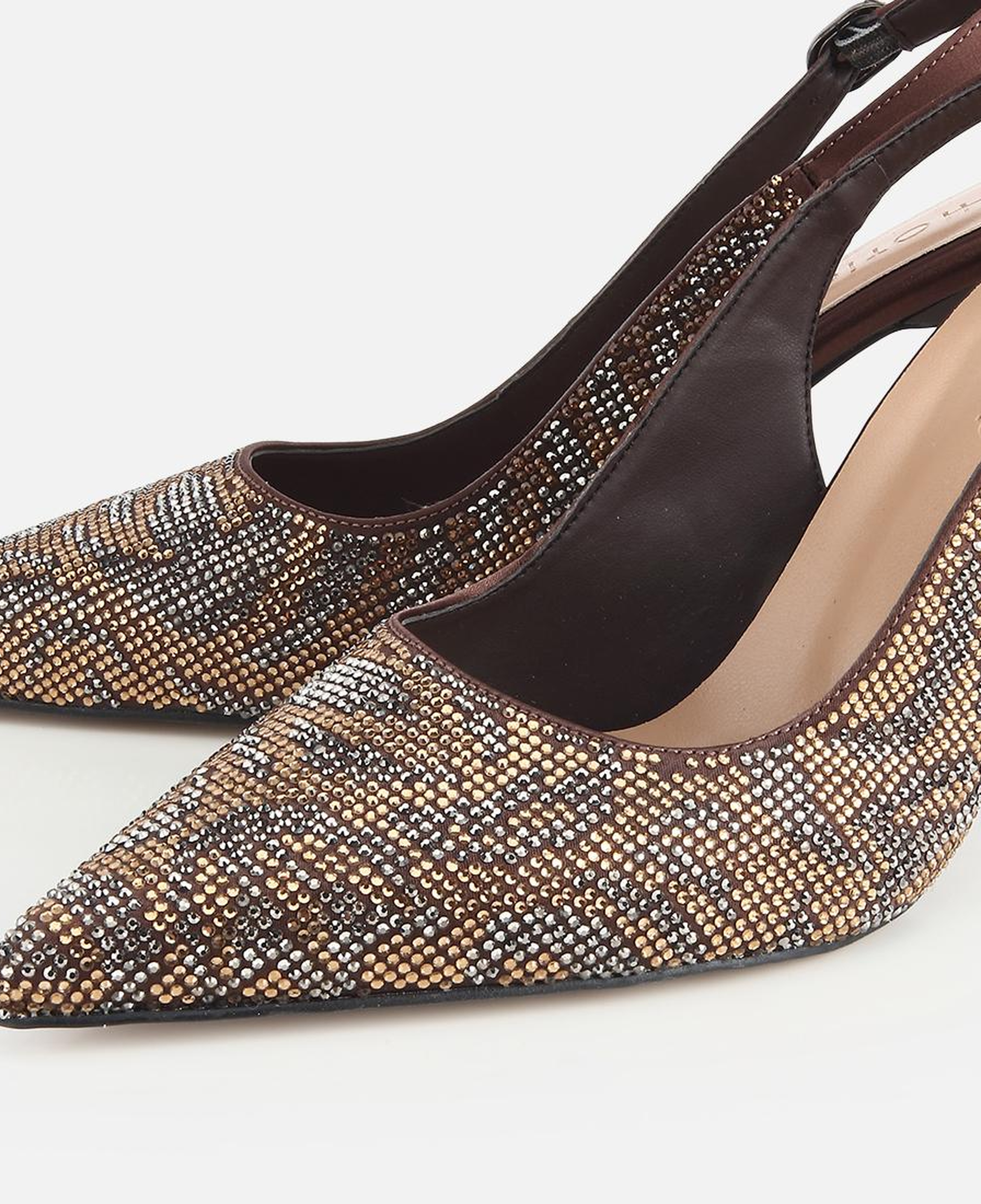 Kadın Kahverengi Arkası Açık Taşlı Stiletto