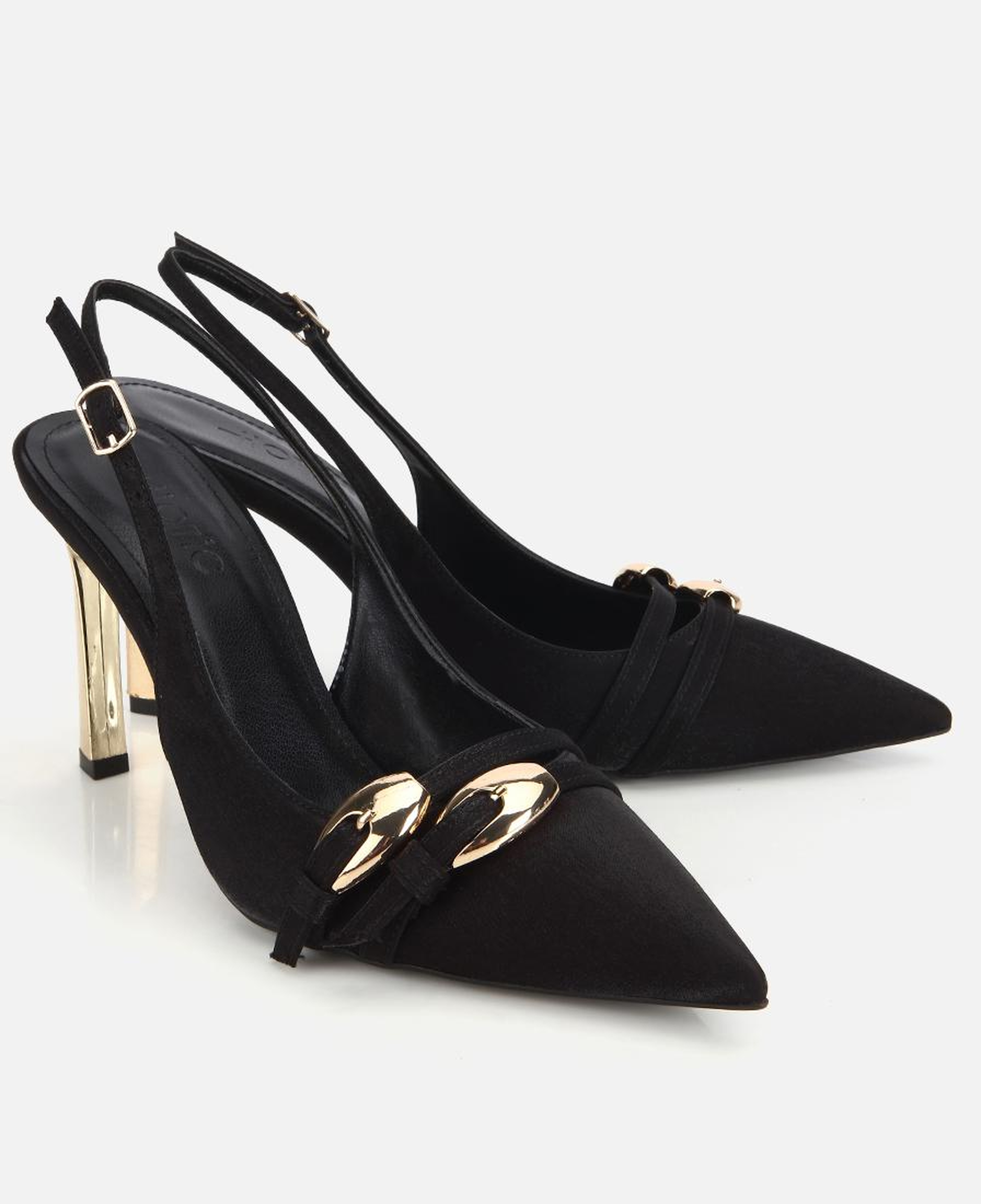 Kadın Siyah Gold Detaylı Arkası Açık Stiletto