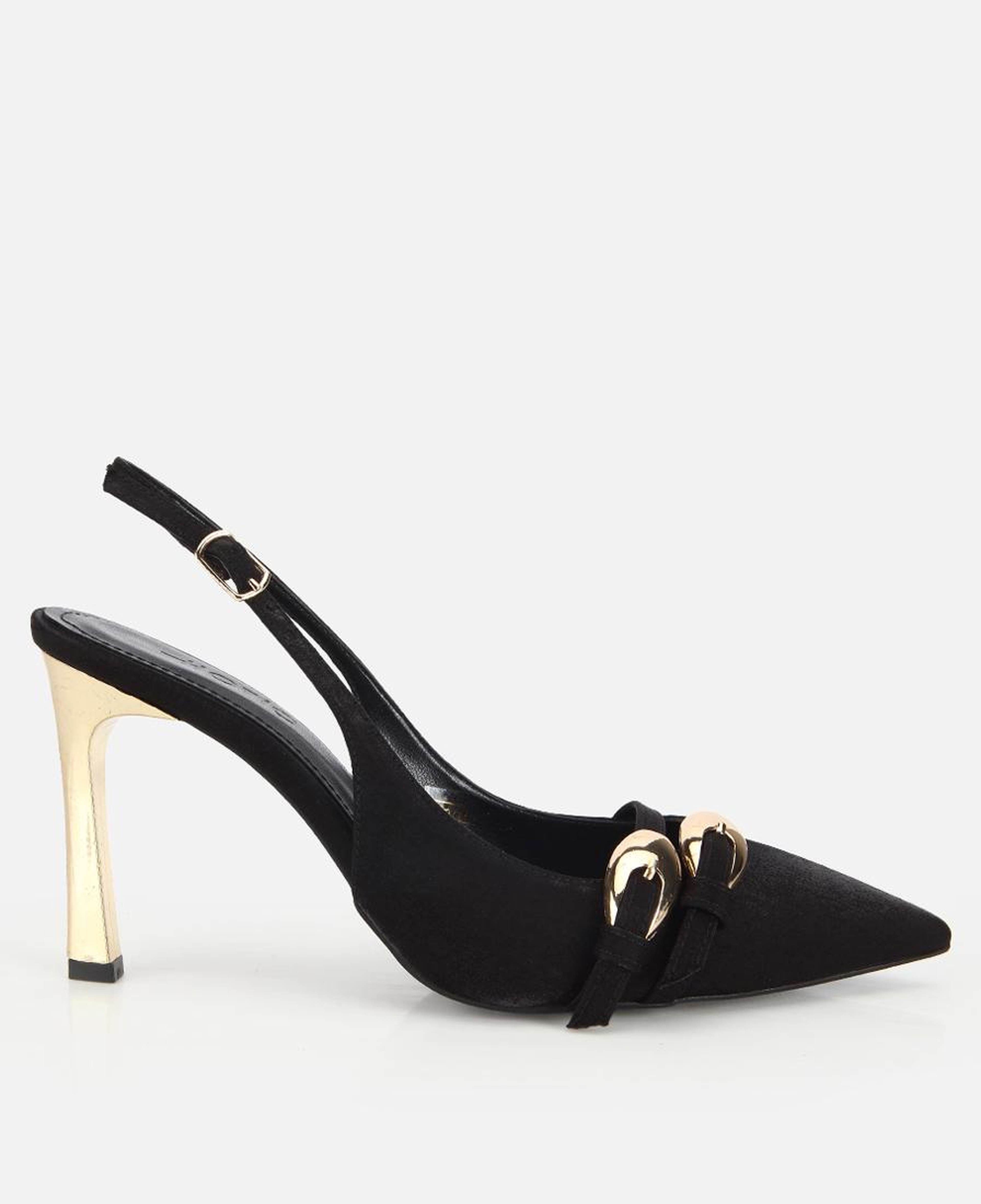 Kadın Siyah Gold Detaylı Arkası Açık Stiletto
